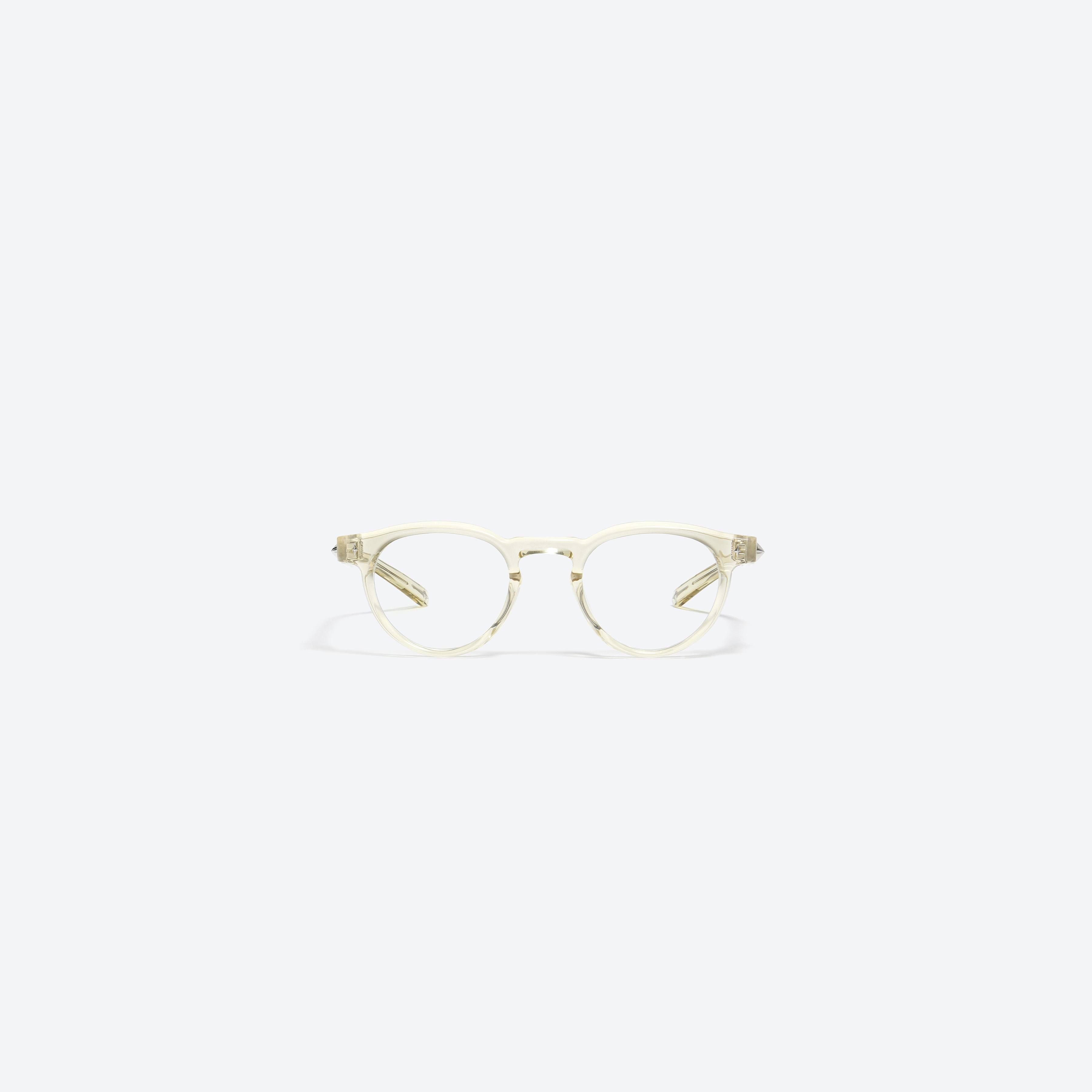 A front view of Gentle Monster Ron C4 Yellow Acetate framed Round glasses.