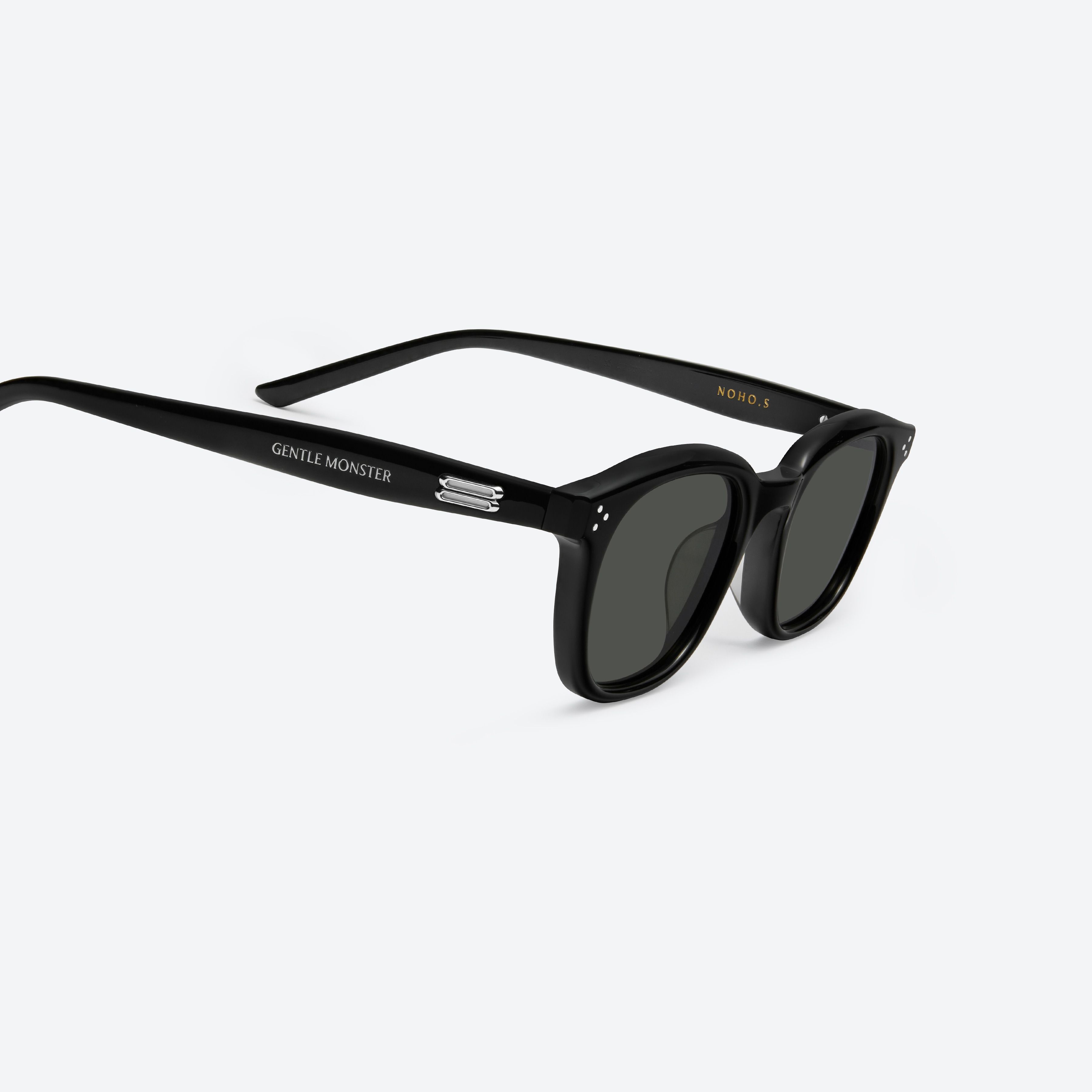 45-degree detailed view of Gentle Monster Noho.s 01 Black Acetate framed Round sunglasses.