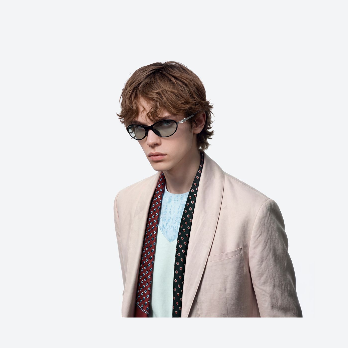 Model wearing the Maison Margiela - MM320 01 Black Metal framed Aviator sunglasses.