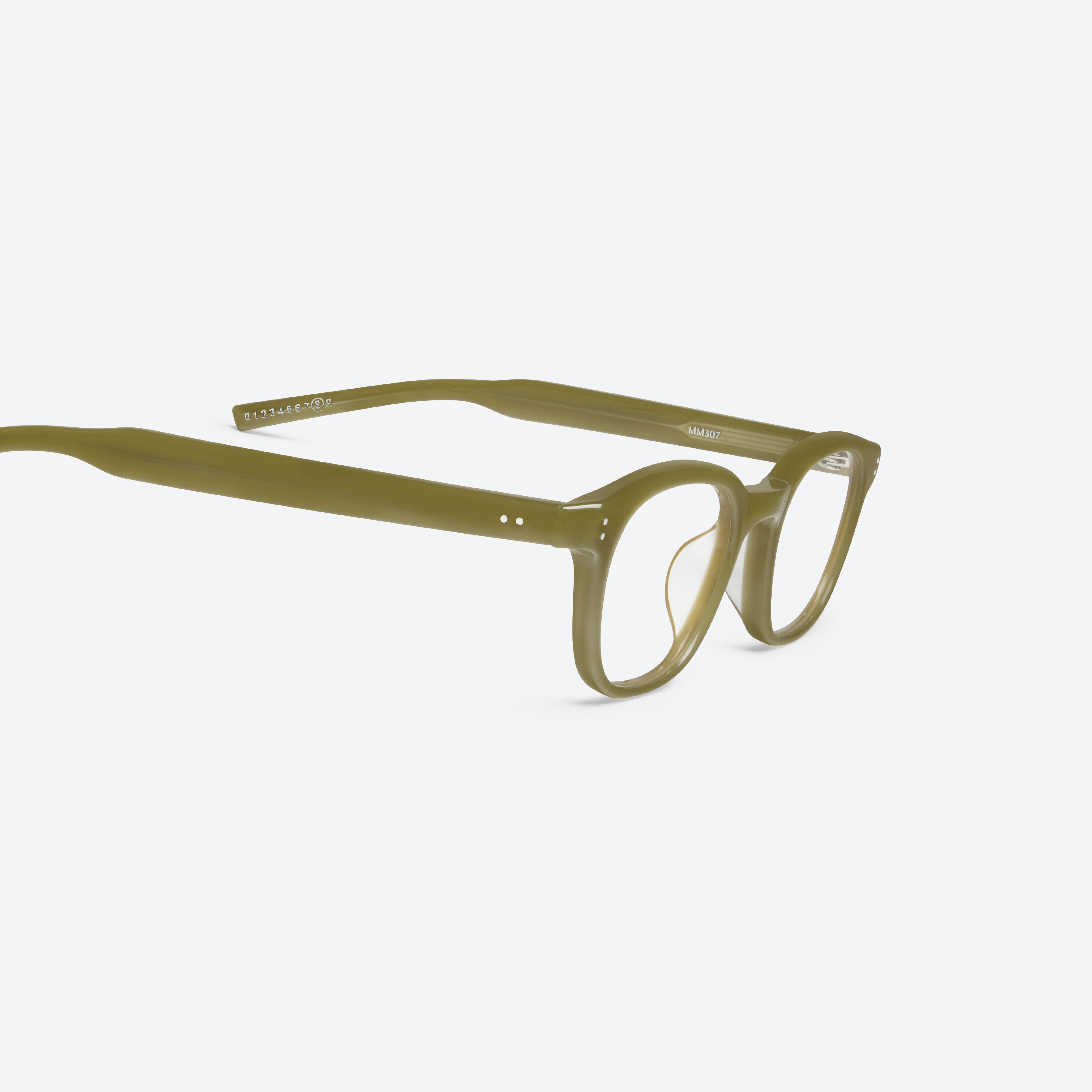 45-degree detailed view of Gentle Monster Maison Margiela - MM307 GRC7 Green Acetate framed Square glasses.