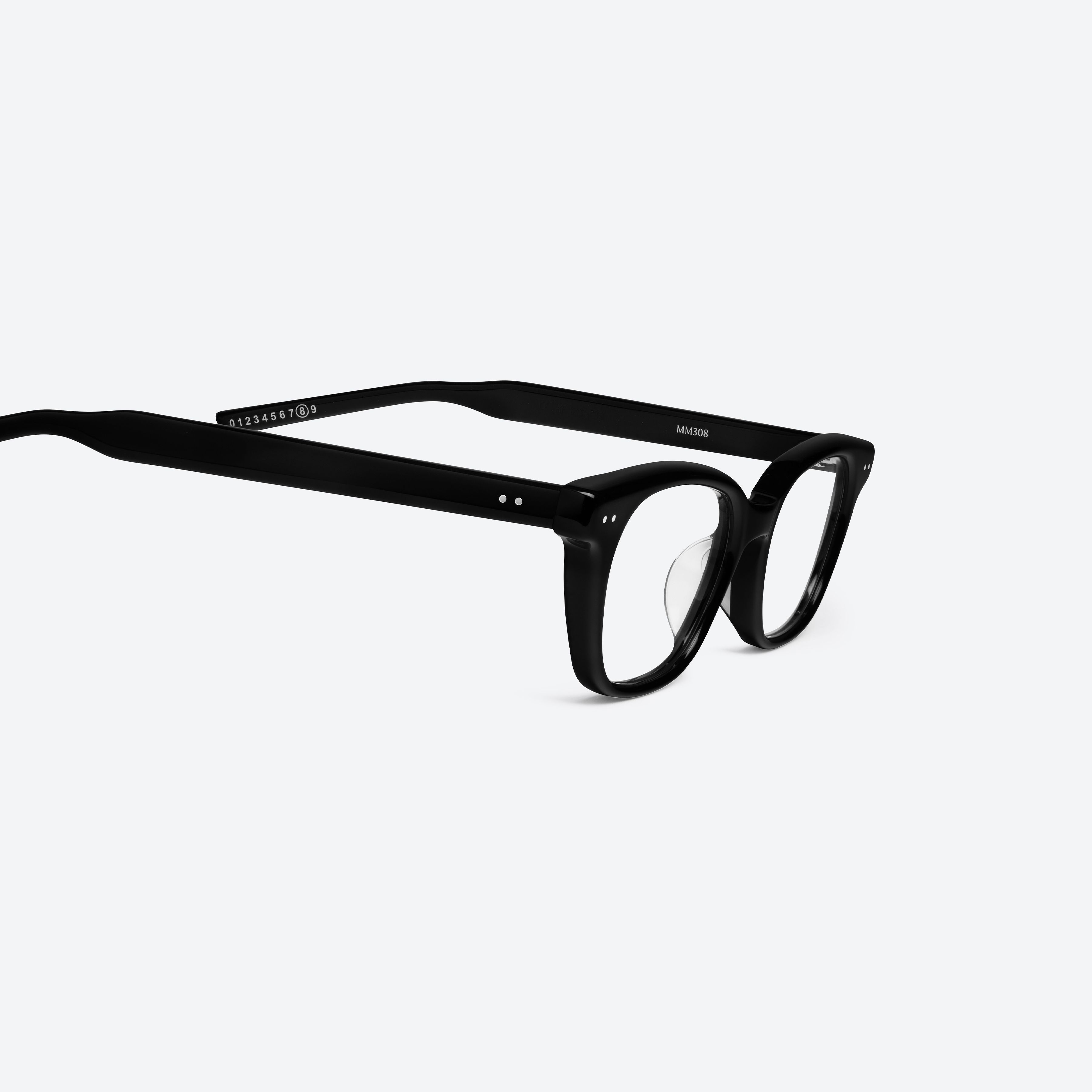 45-degree detailed view of Gentle Monster Maison Margiela - MM308 01 Black Acetate framed Square glasses.
