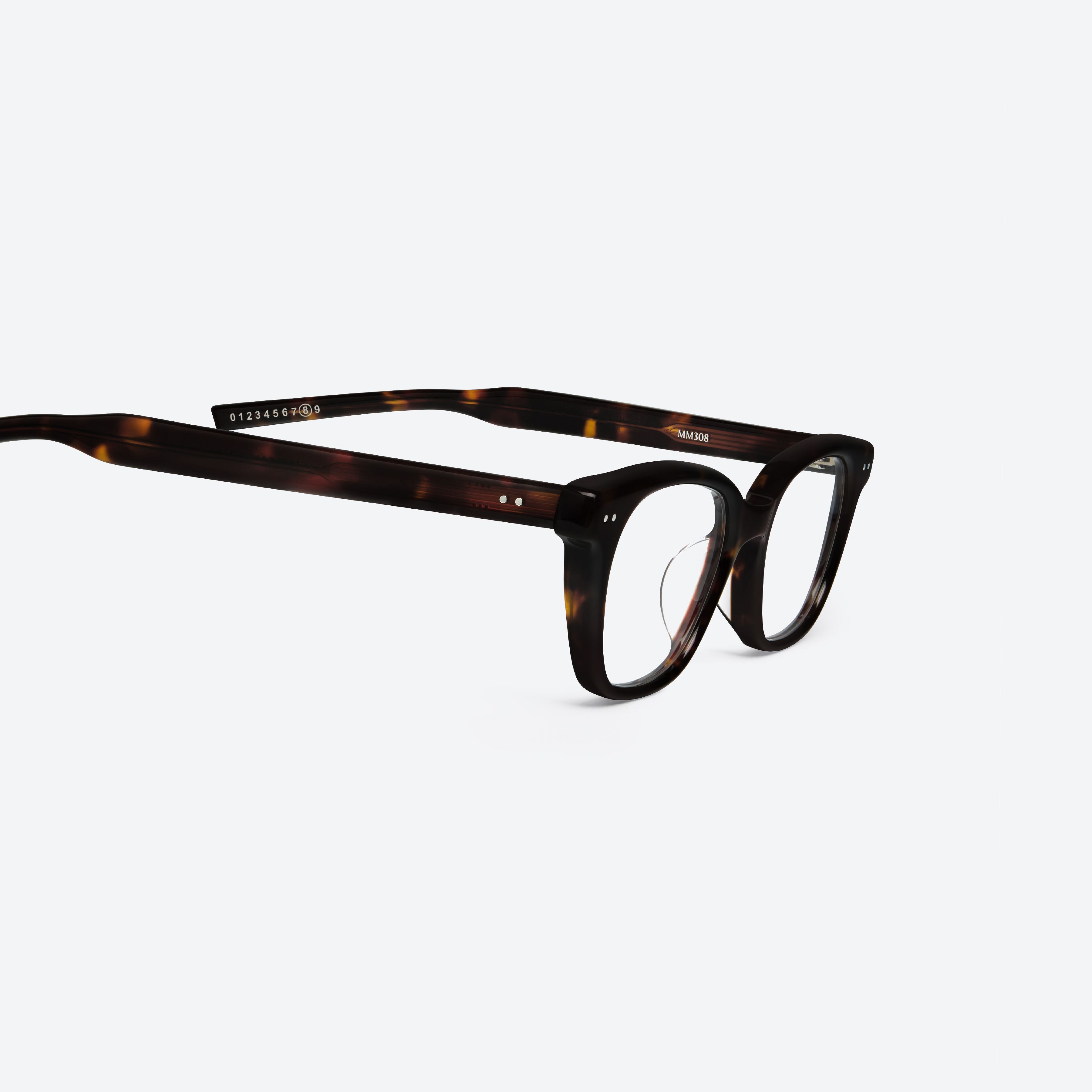 45-degree detailed view of Gentle Monster Maison Margiela - MM308 T1 Tortoise Acetate framed Square glasses.