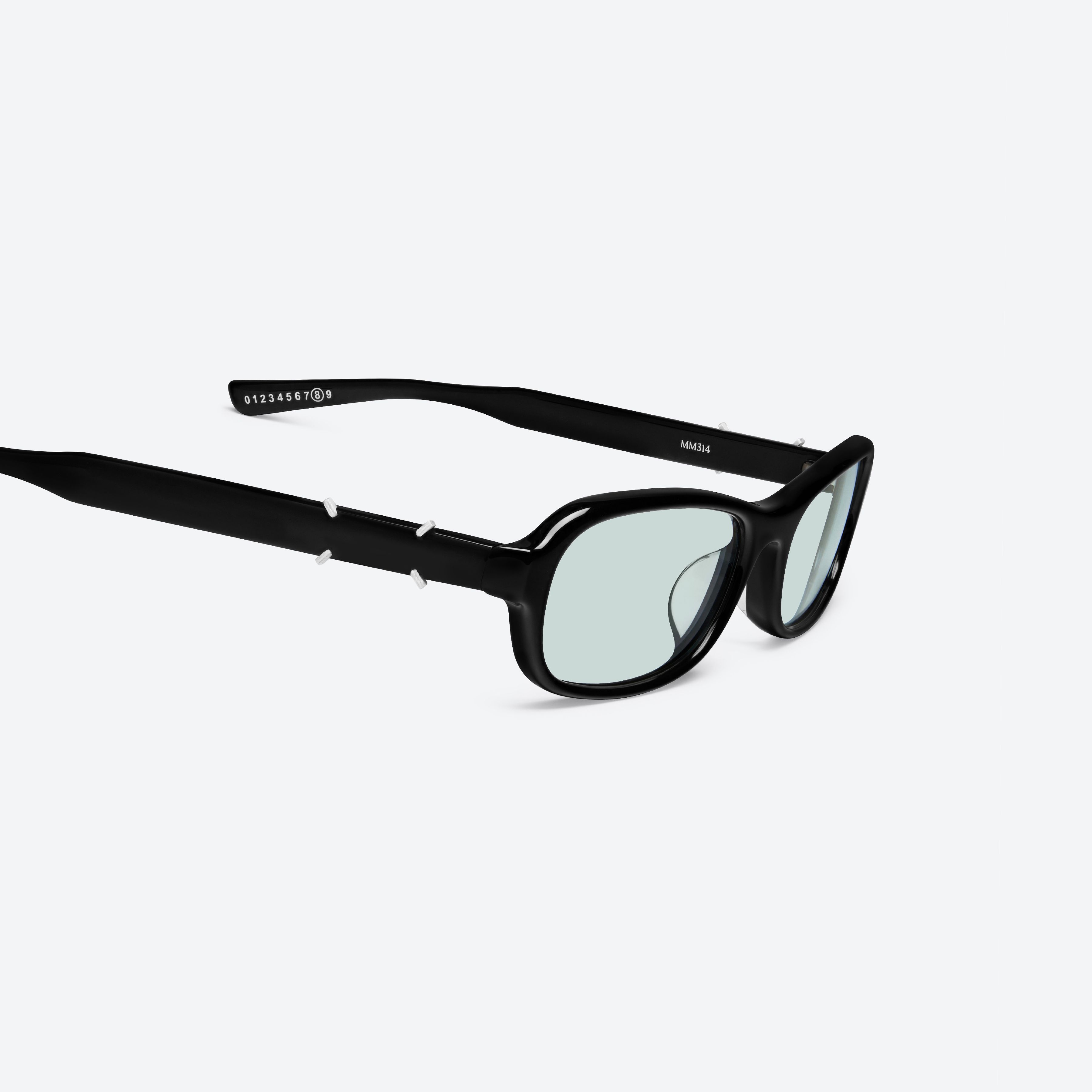 45-degree detailed view of Gentle Monster Maison Margiela - MM314 01 Black Acetate framed Aviator sunglasses.