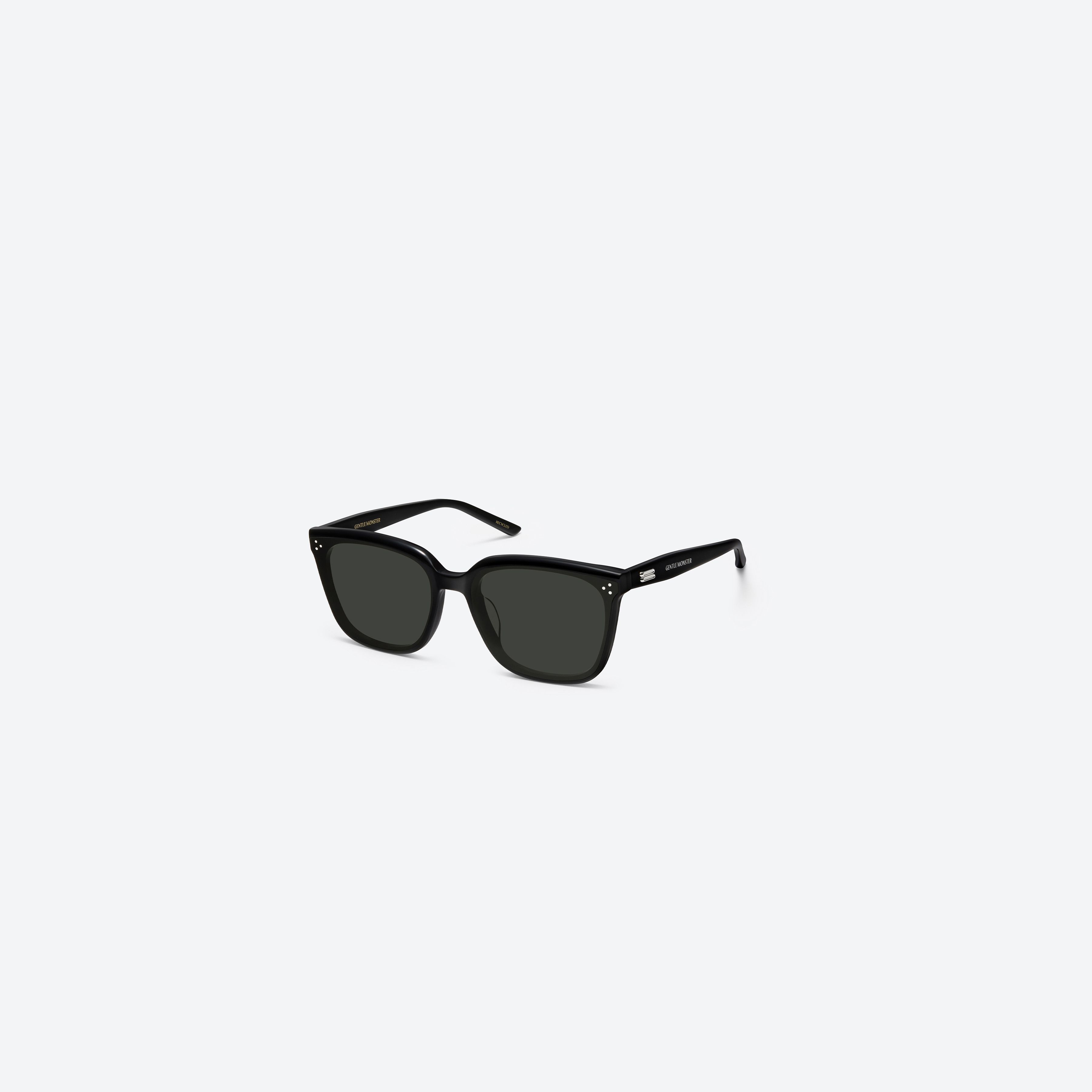 45-degree view of Gentle Monster Gent 01 Recycled Similar Black Acetate Renew framed Square sunglasses.