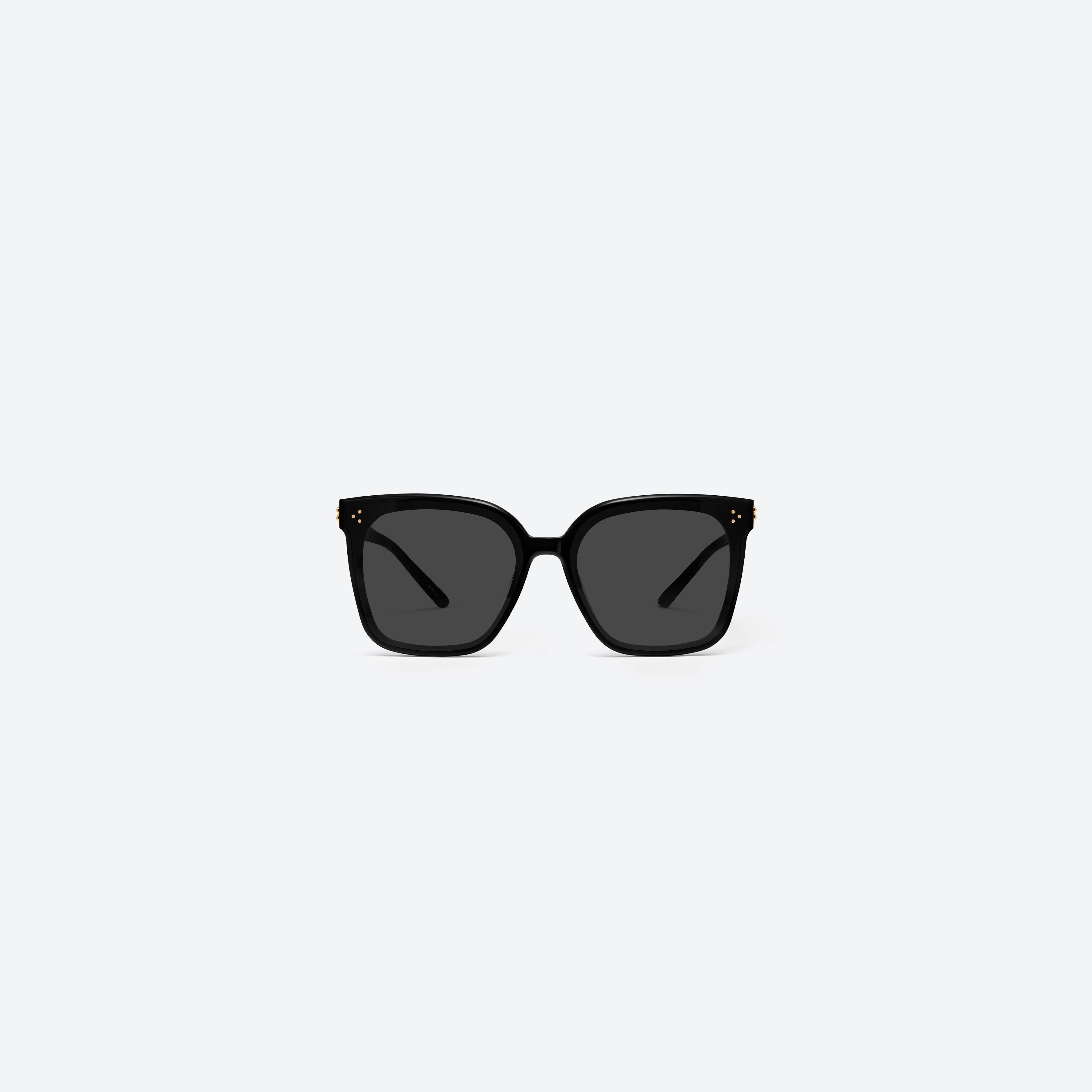 A front view of Gentle Monster New Her 01 Recycled Similar Black Acetate Renew framed Square sunglasses.