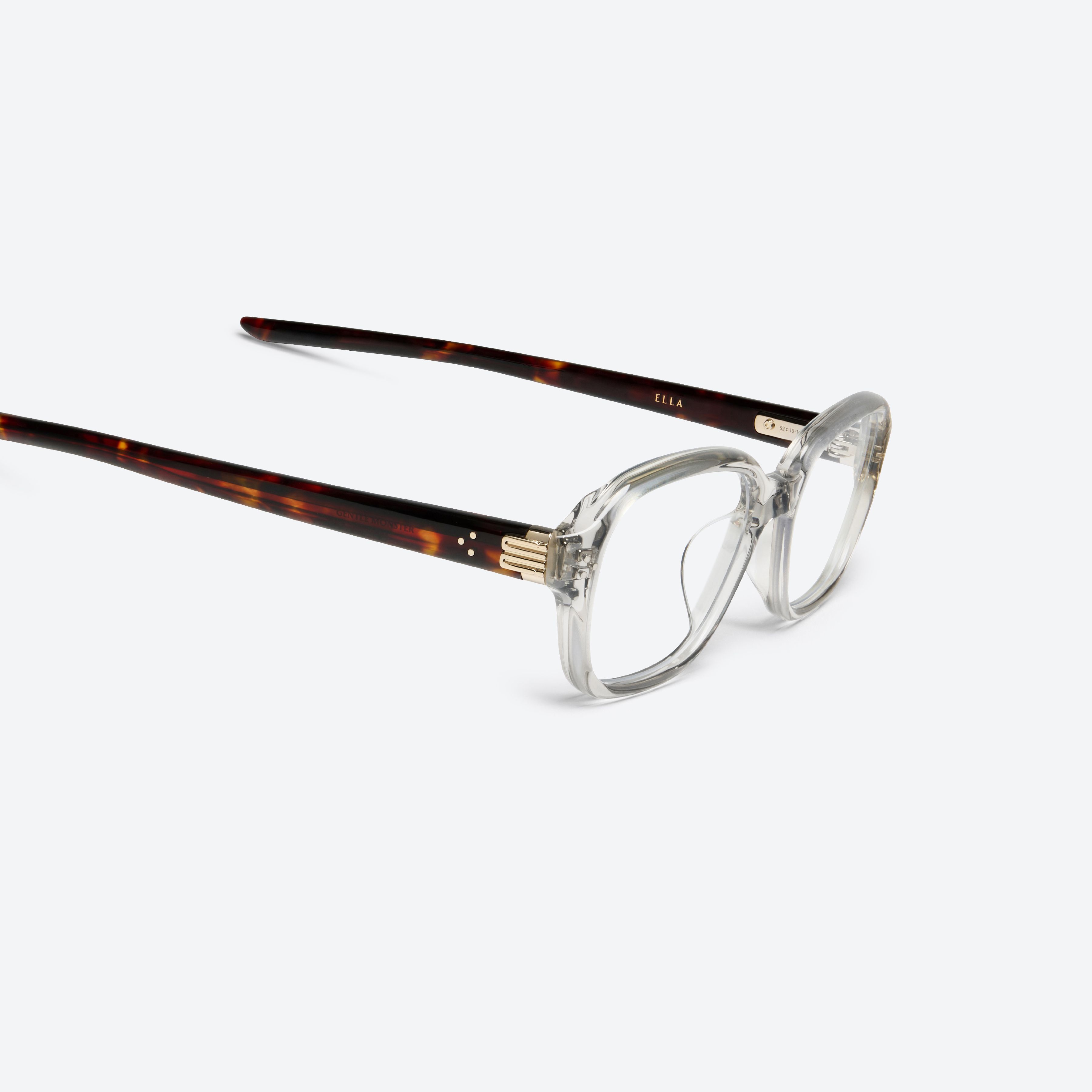 45-degree detailed view of Gentle Monster Ella Brc11 Brown Acetate framed Square glasses.