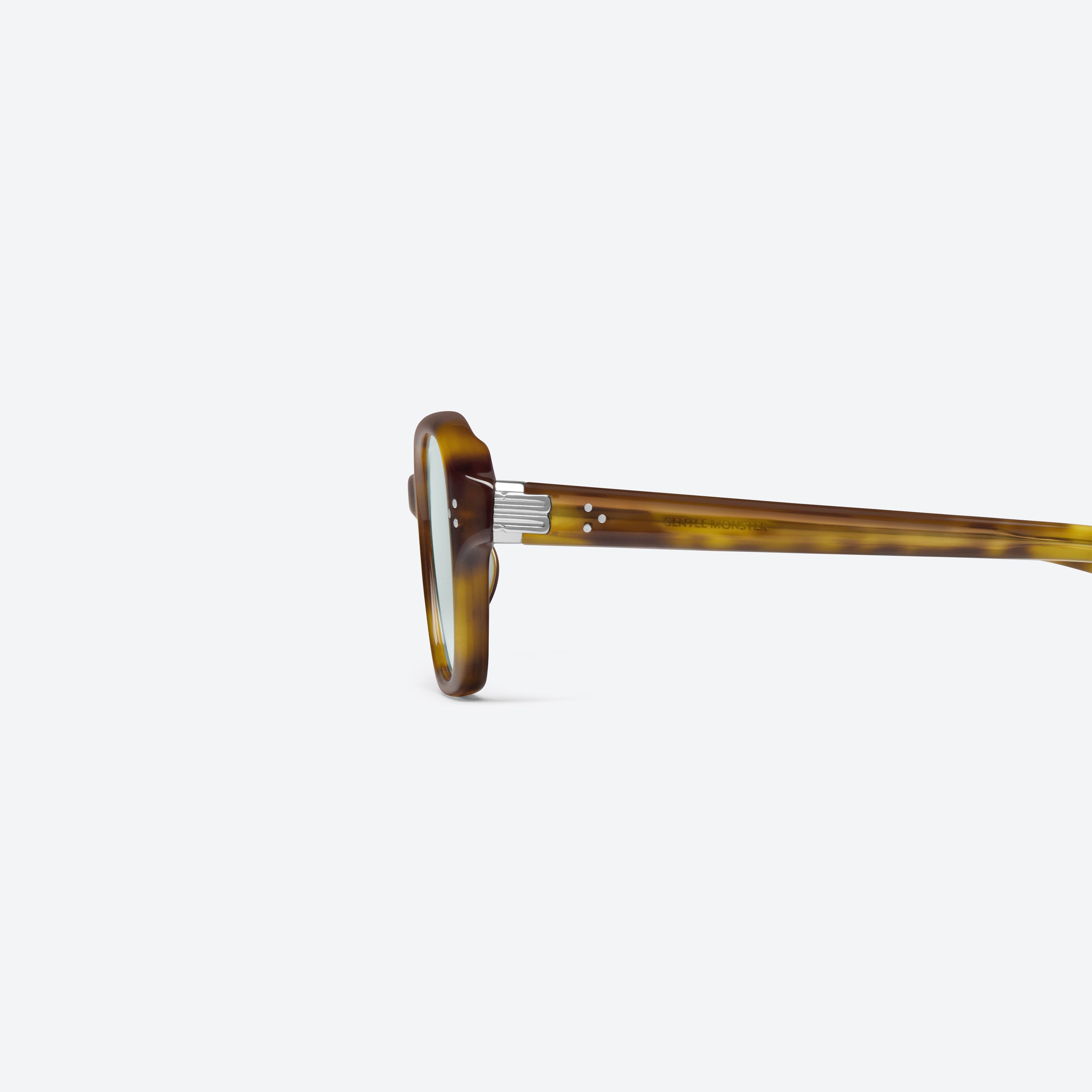 A detailed left view of Gentle Monster Ella T6 Tortoise Acetate framed Square sunglasses.