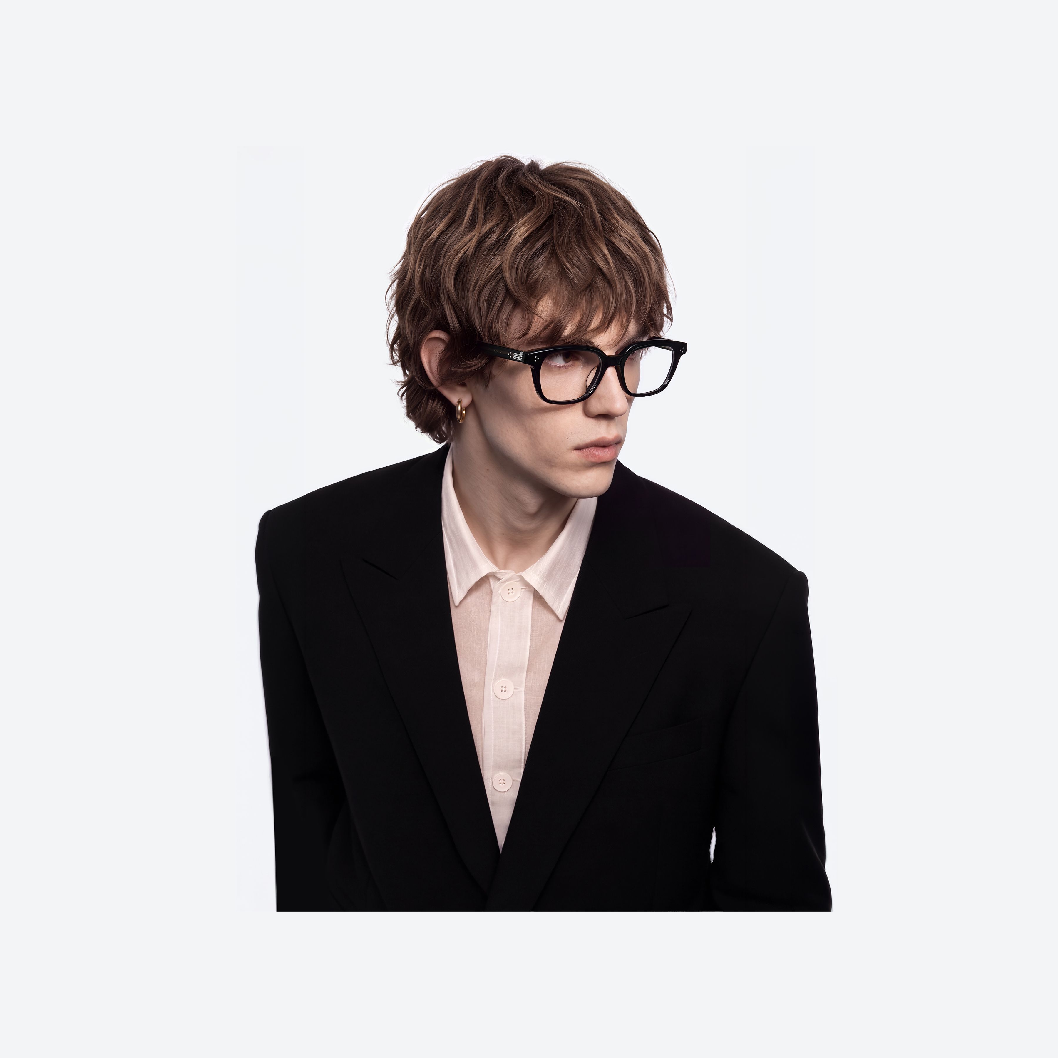Model wearing the Cord 01 Black Acetate framed Square glasses.