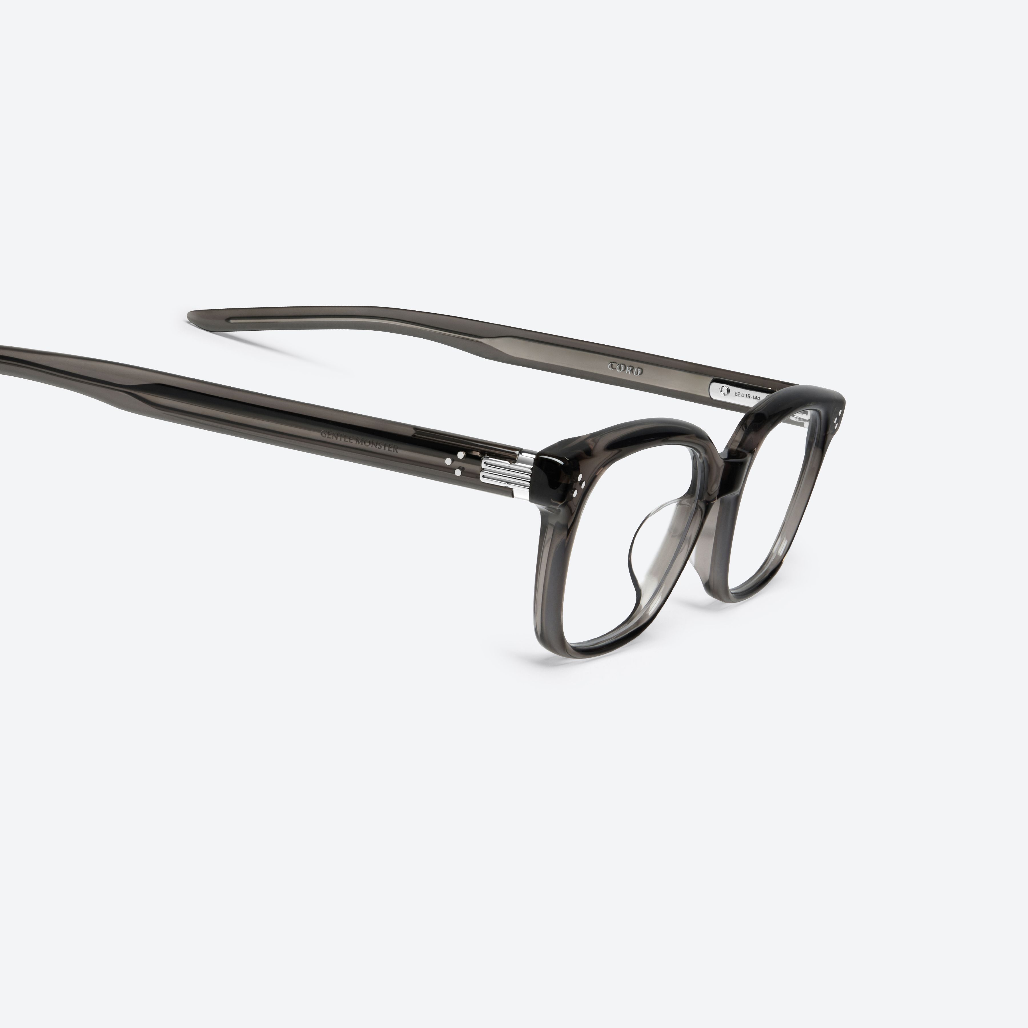 45-degree detailed view of Gentle Monster Cord Brc17 Brown Acetate framed Square glasses.