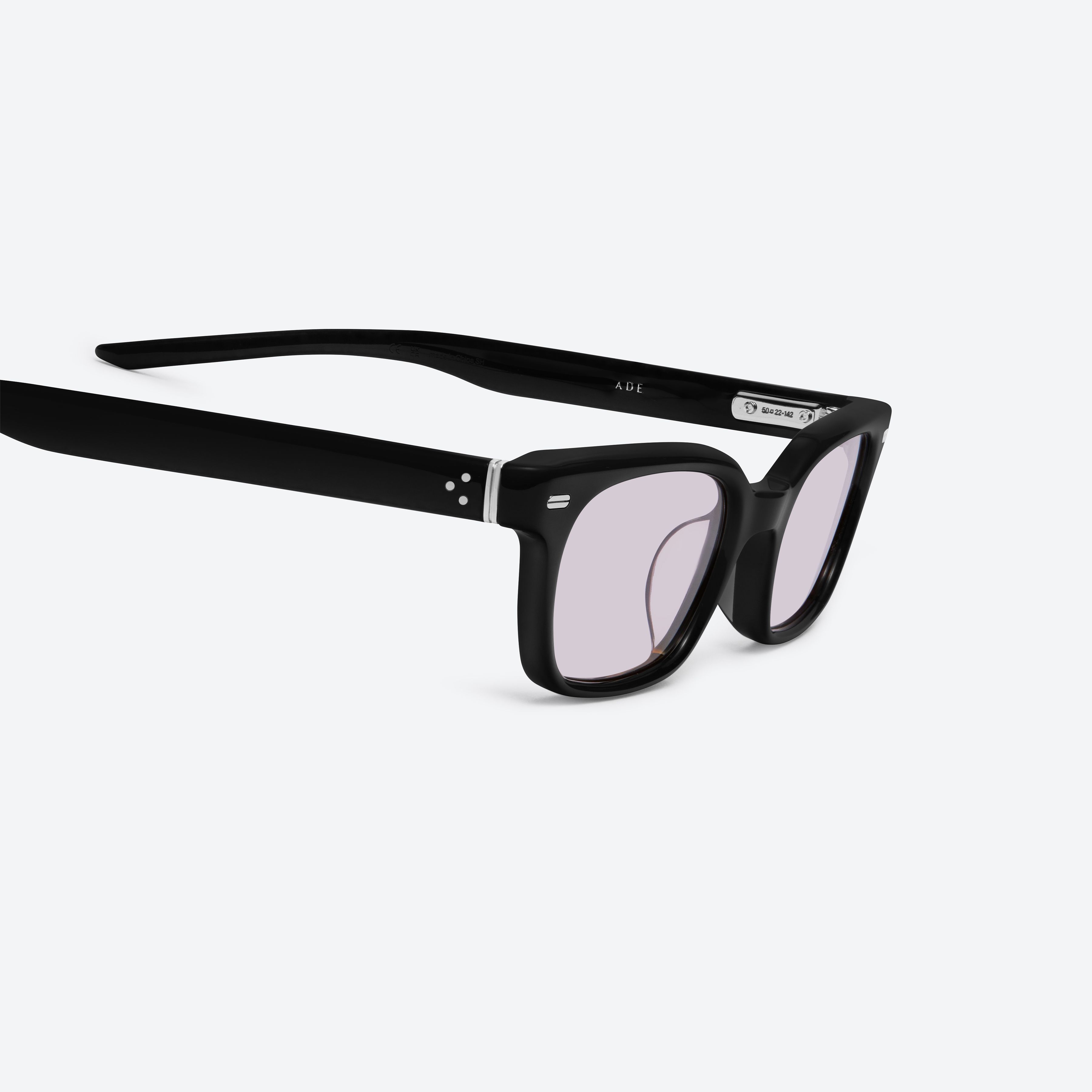 45-degree detailed view of Gentle Monster Ade 01(v) Black Acetate framed Square sunglasses.