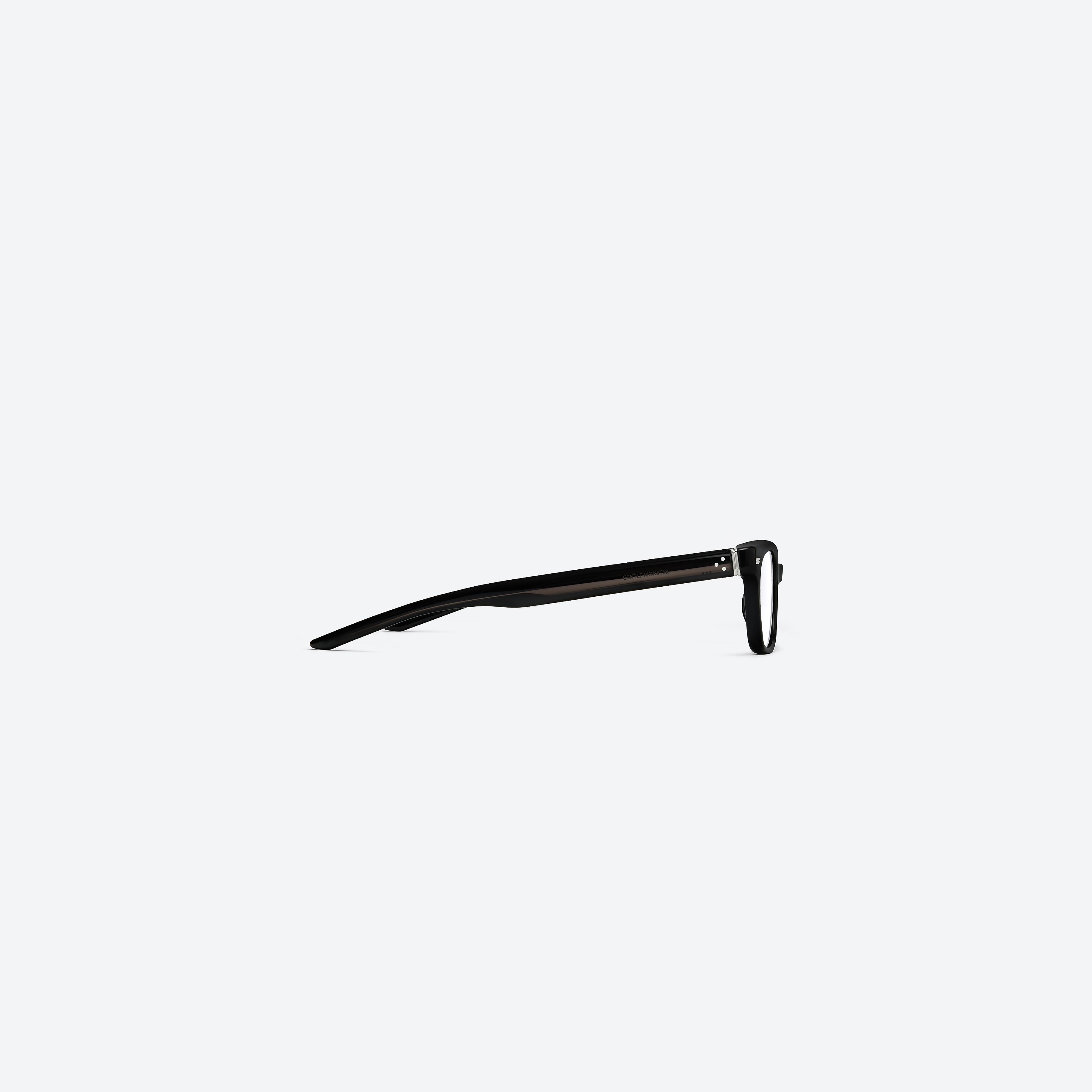 A detailed right view of Gentle Monster Ade 01 Black Acetate framed Square glasses.