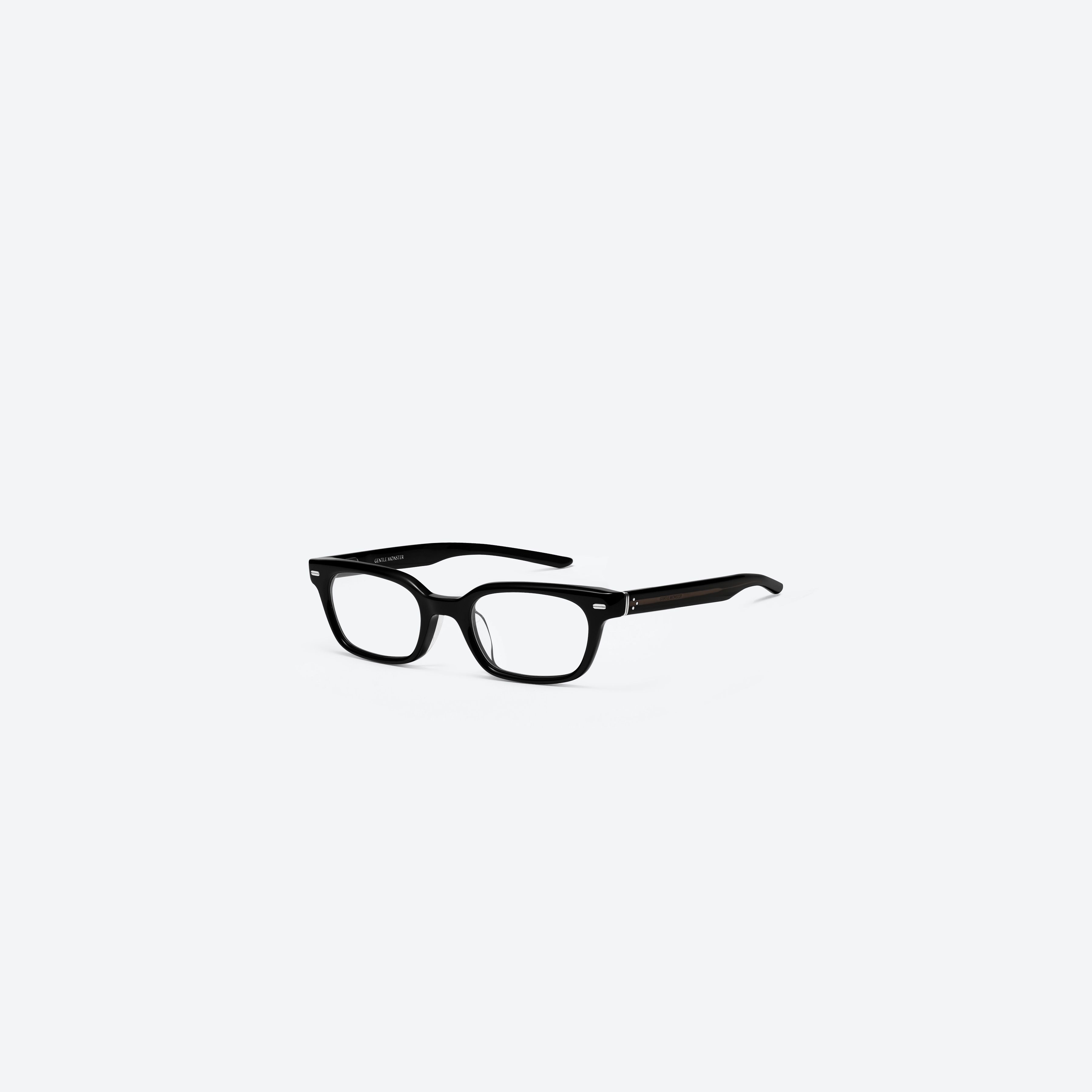 45-degree view of Gentle Monster Ade 01 Black Acetate framed Square glasses.