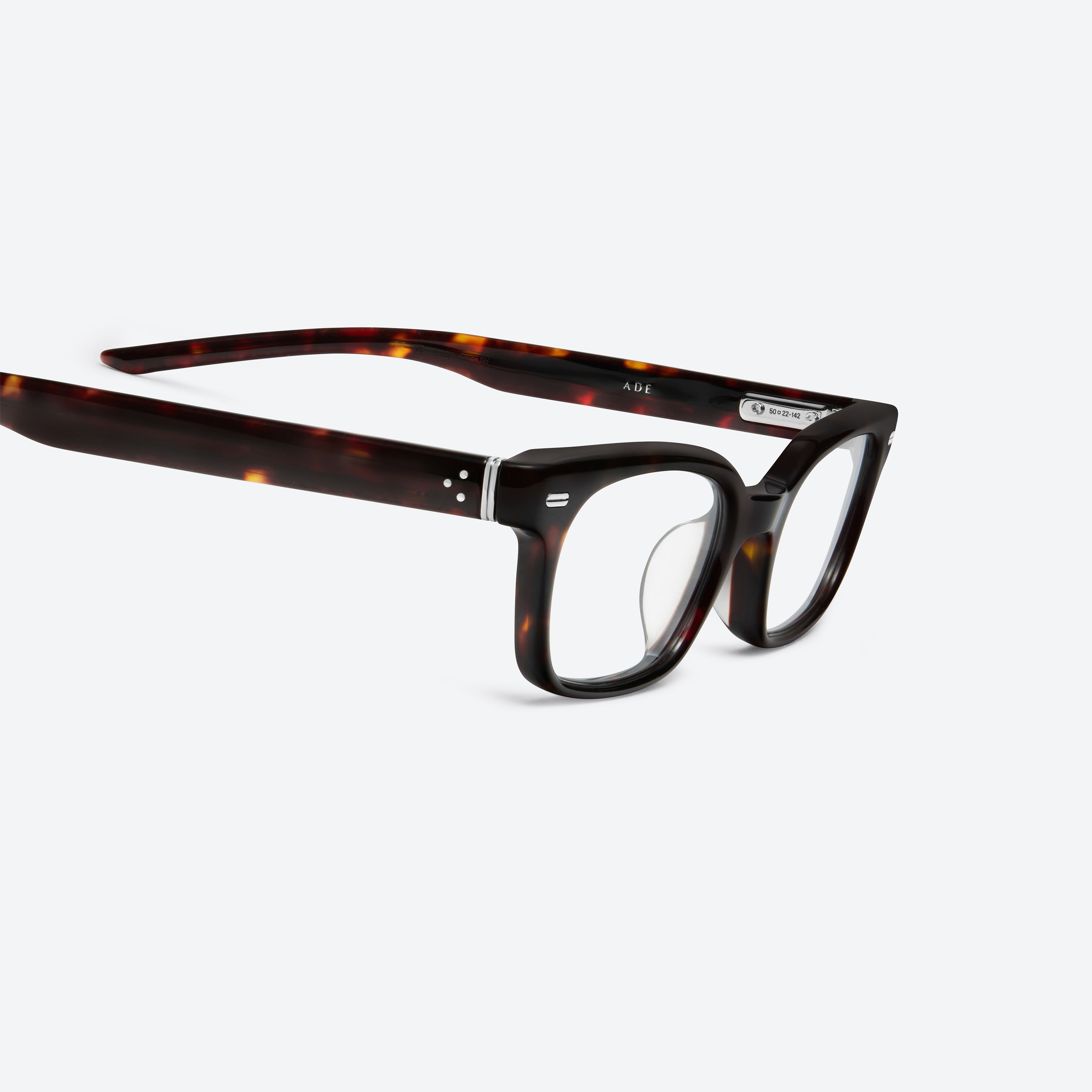 45-degree detailed view of Gentle Monster Ade T1 Tortoise Acetate framed Square glasses.