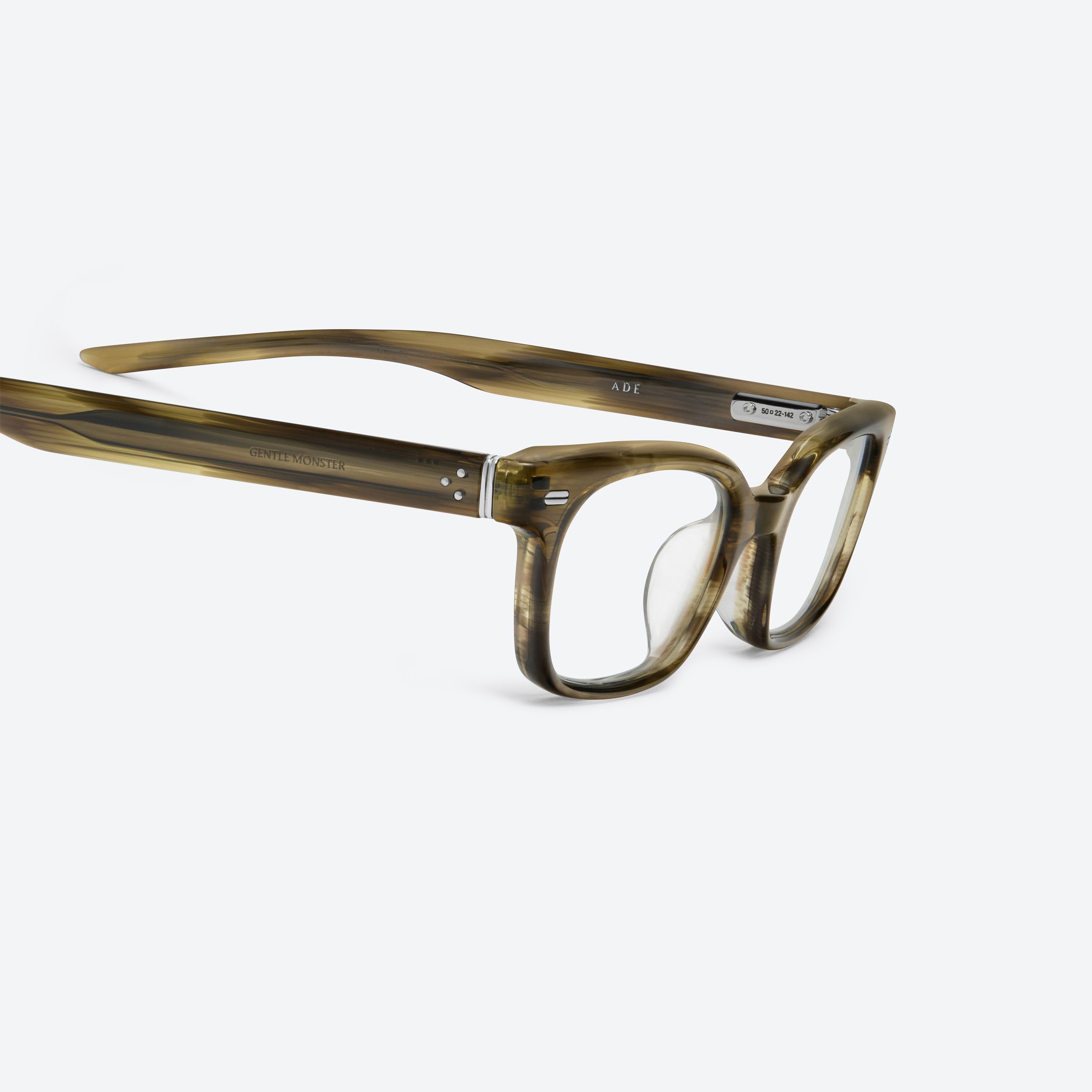45-degree detailed view of Gentle Monster Ade Kdc2 Multicolored Acetate framed Square glasses.