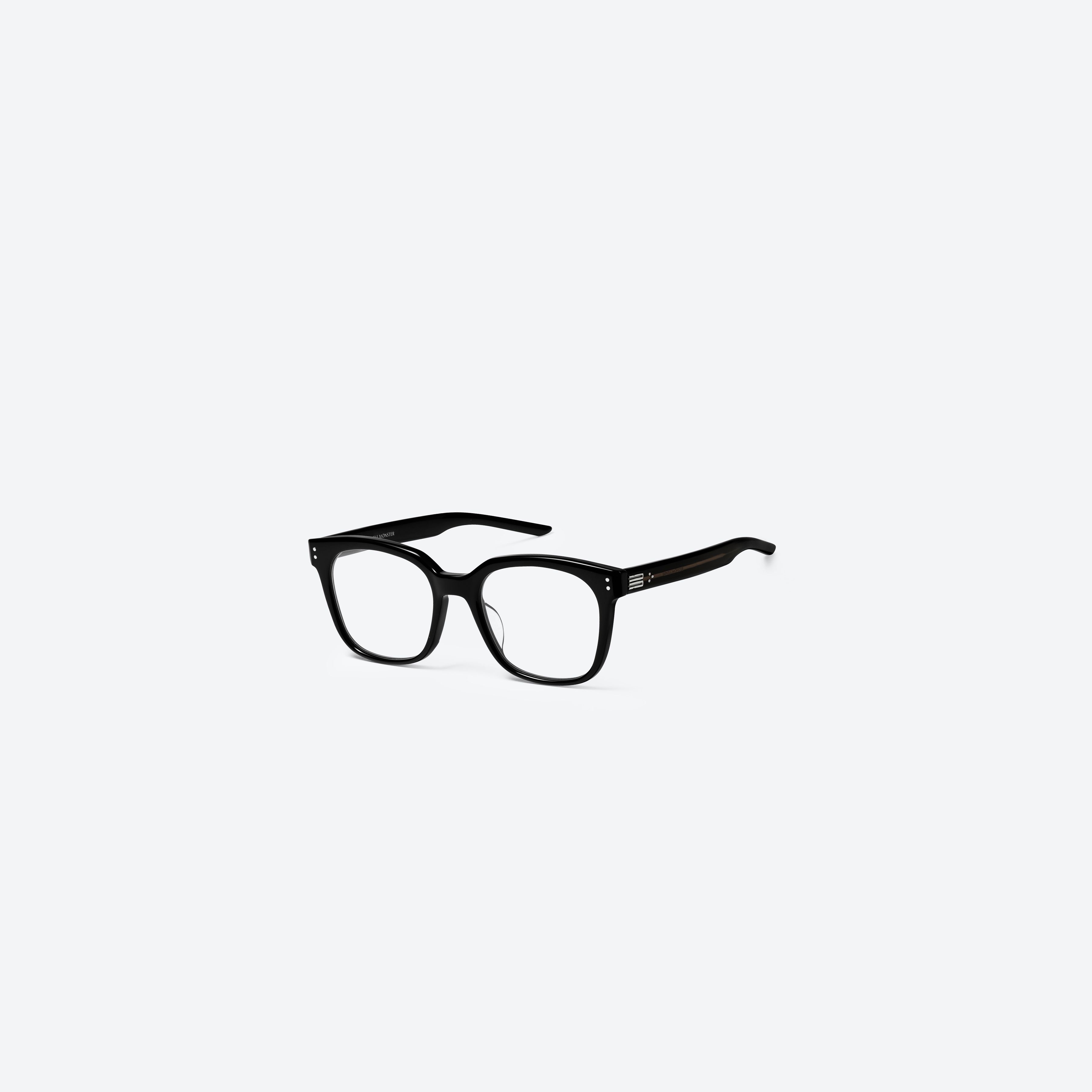 45-degree view of Gentle Monster Una.c W 01 Black Acetate framed Square glasses.