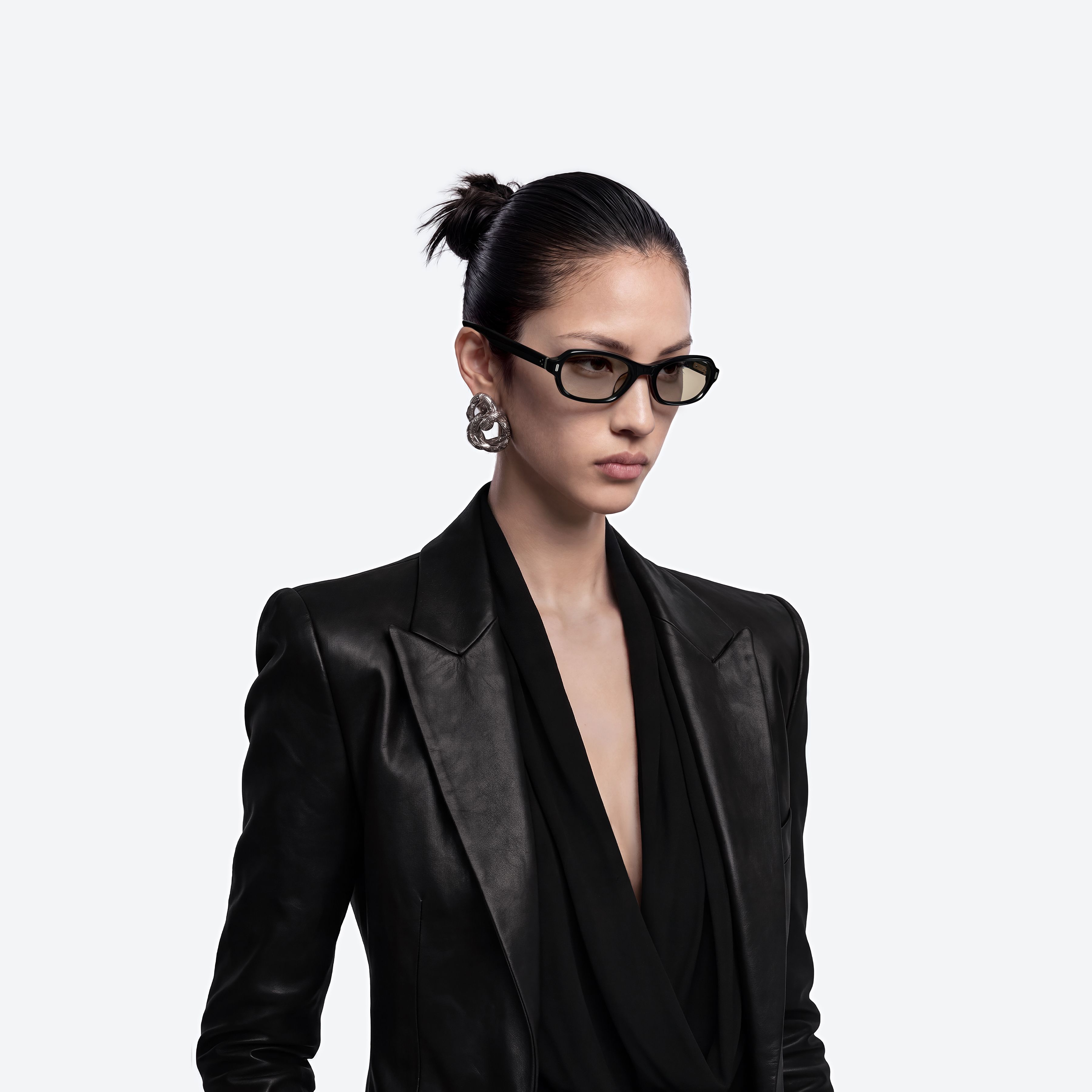 Model wearing the Cai 01 Black Acetate framed Aviator sunglasses.