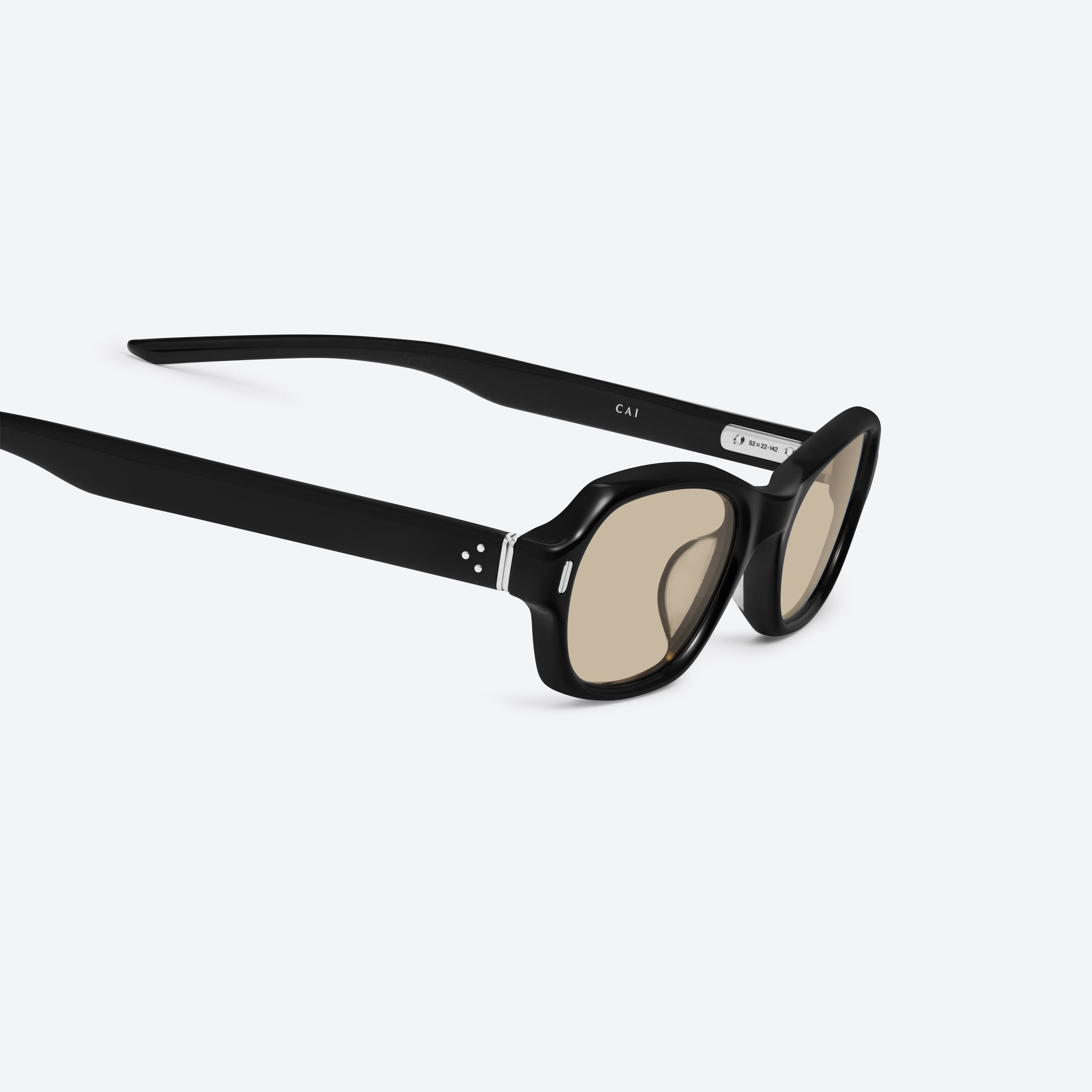 45-degree detailed view of Gentle Monster Cai 01 Black Acetate framed Aviator sunglasses.