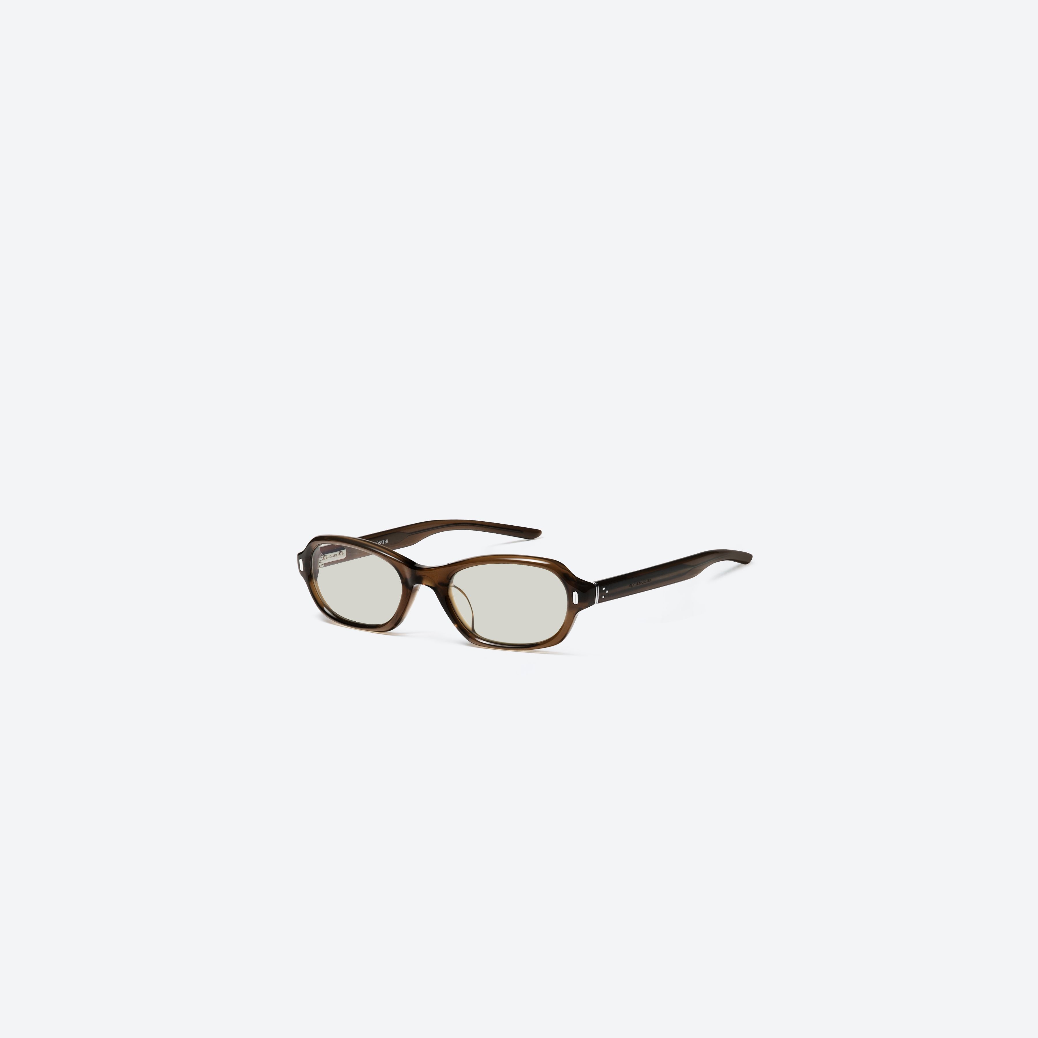45-degree view of Gentle Monster Cai Dbc1 Similar Brown Acetate framed Aviator sunglasses.