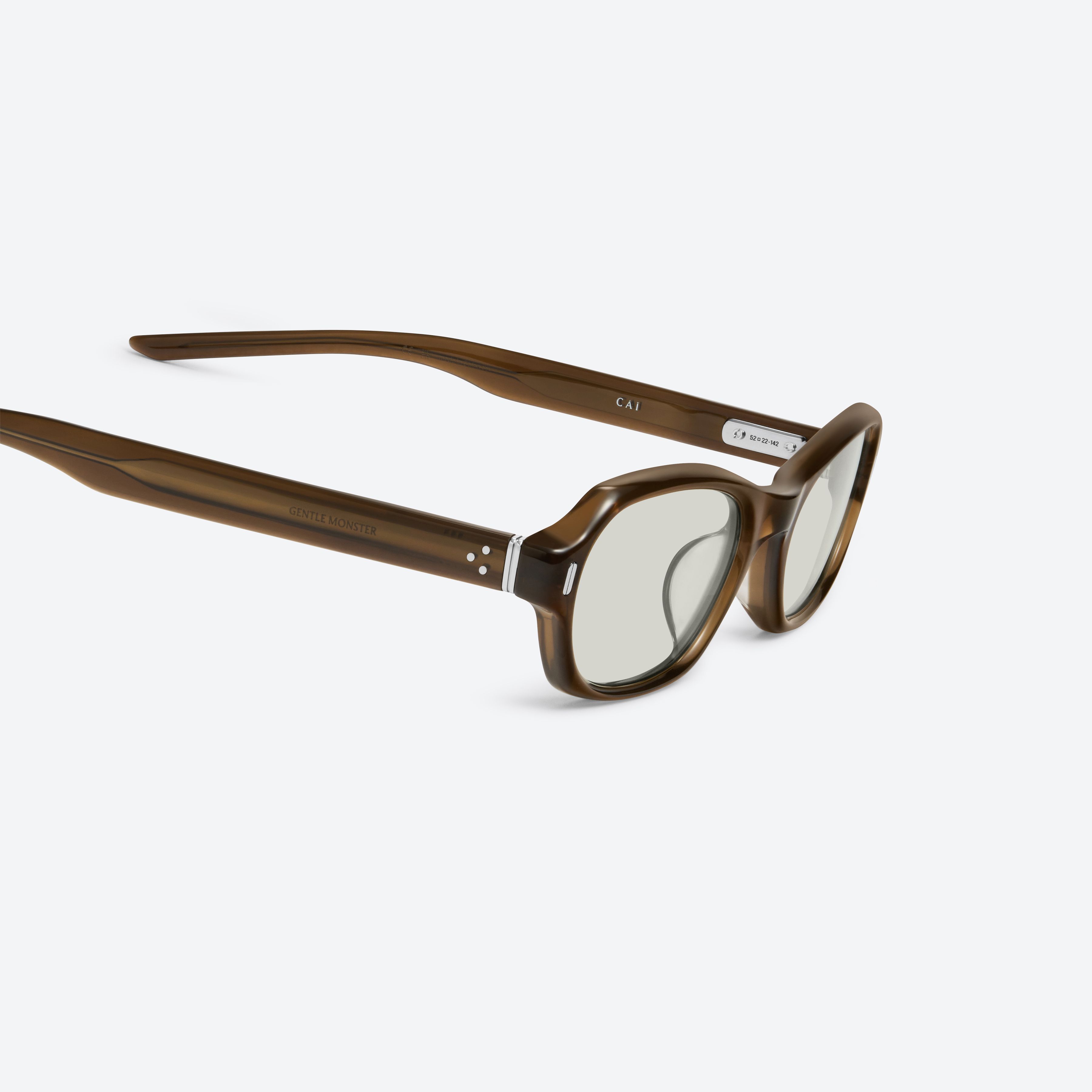 45-degree detailed view of Gentle Monster Cai Dbc1 Similar Brown Acetate framed Aviator sunglasses.