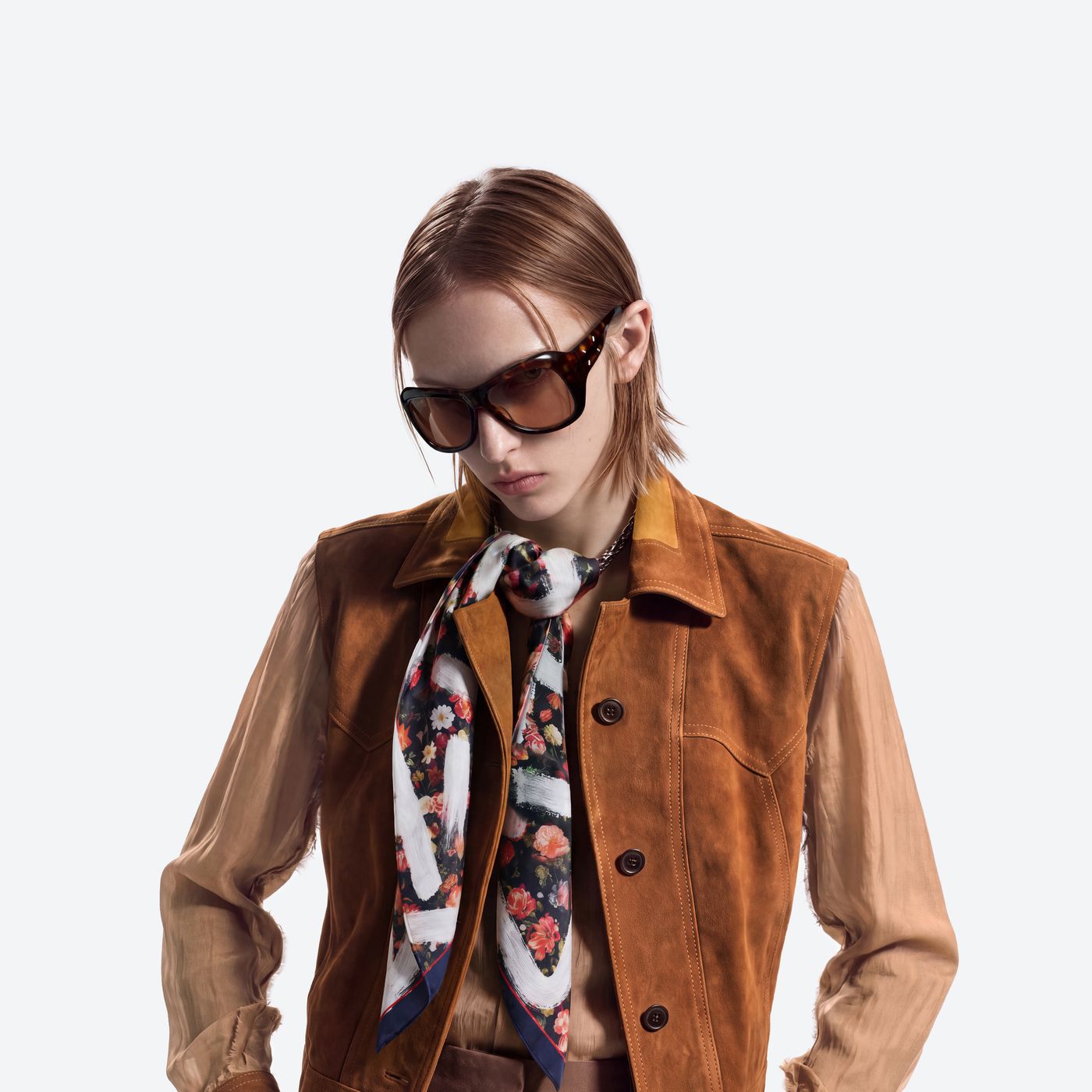 Model wearing the Maison Margiela - MM323 T1 Tortoise Acetate framed Aviator sunglasses.