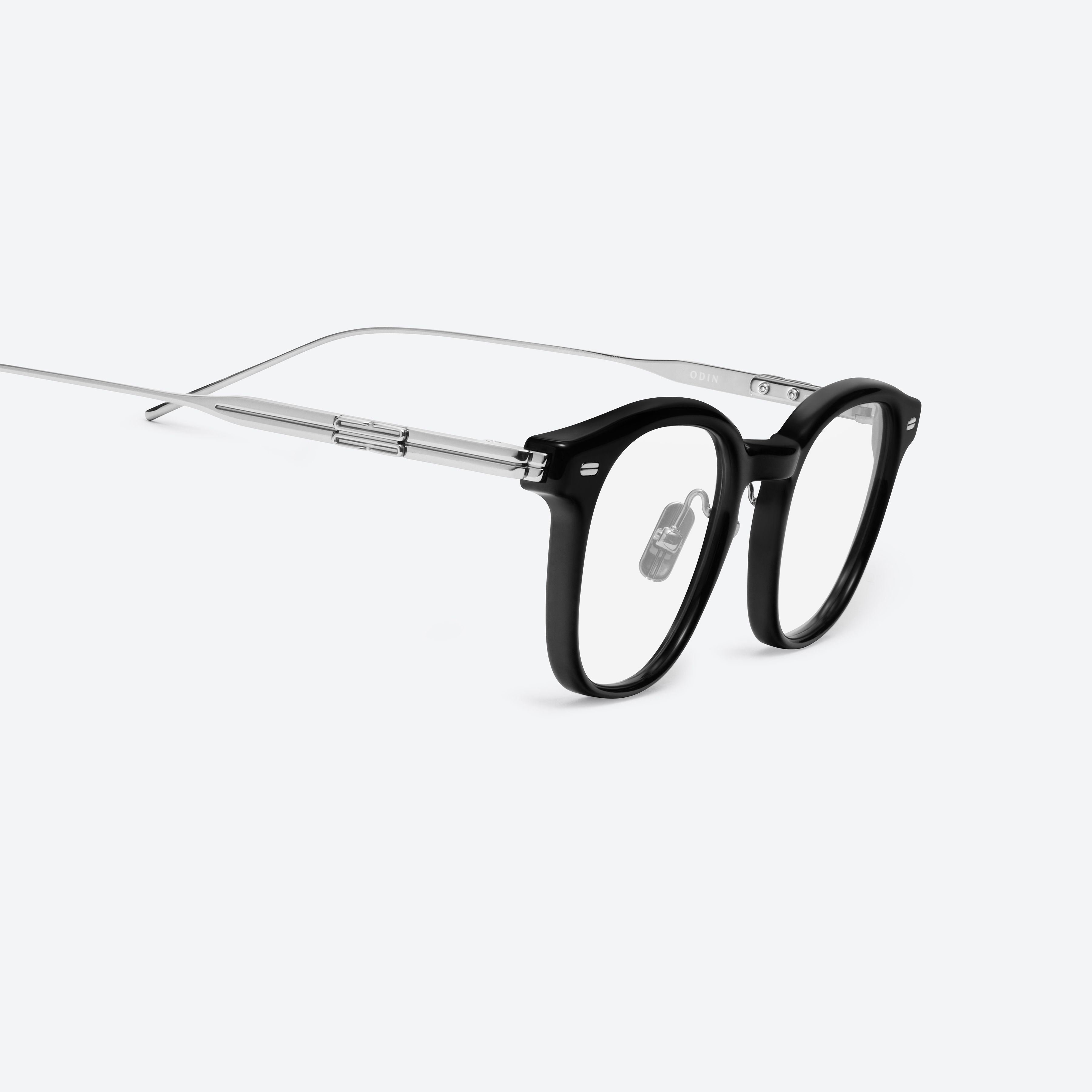 45-degree detailed view of Gentle Monster Odin 01 Black Mixed framed Square glasses.