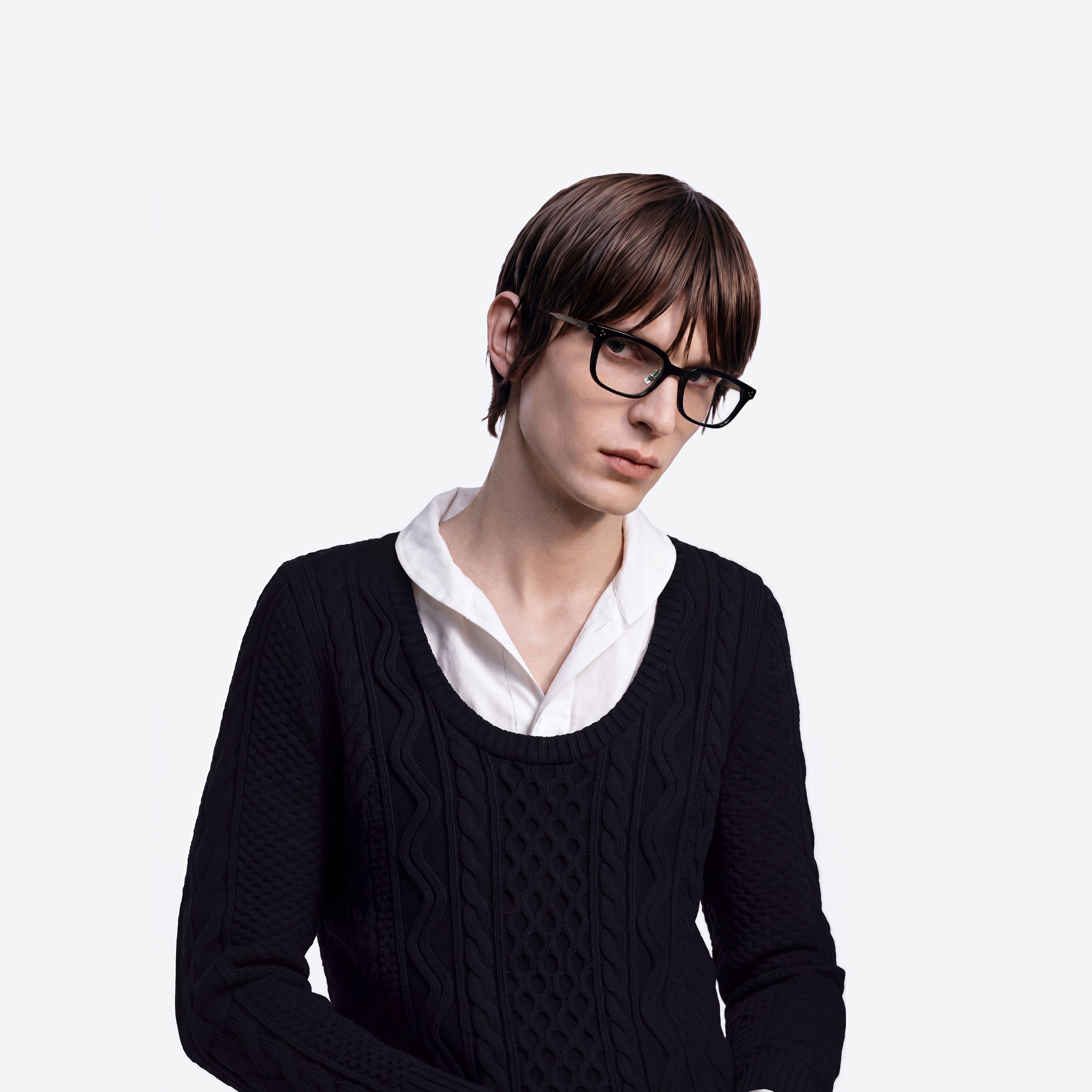 Model wearing the Haka 01 Black Mixed framed Square glasses.