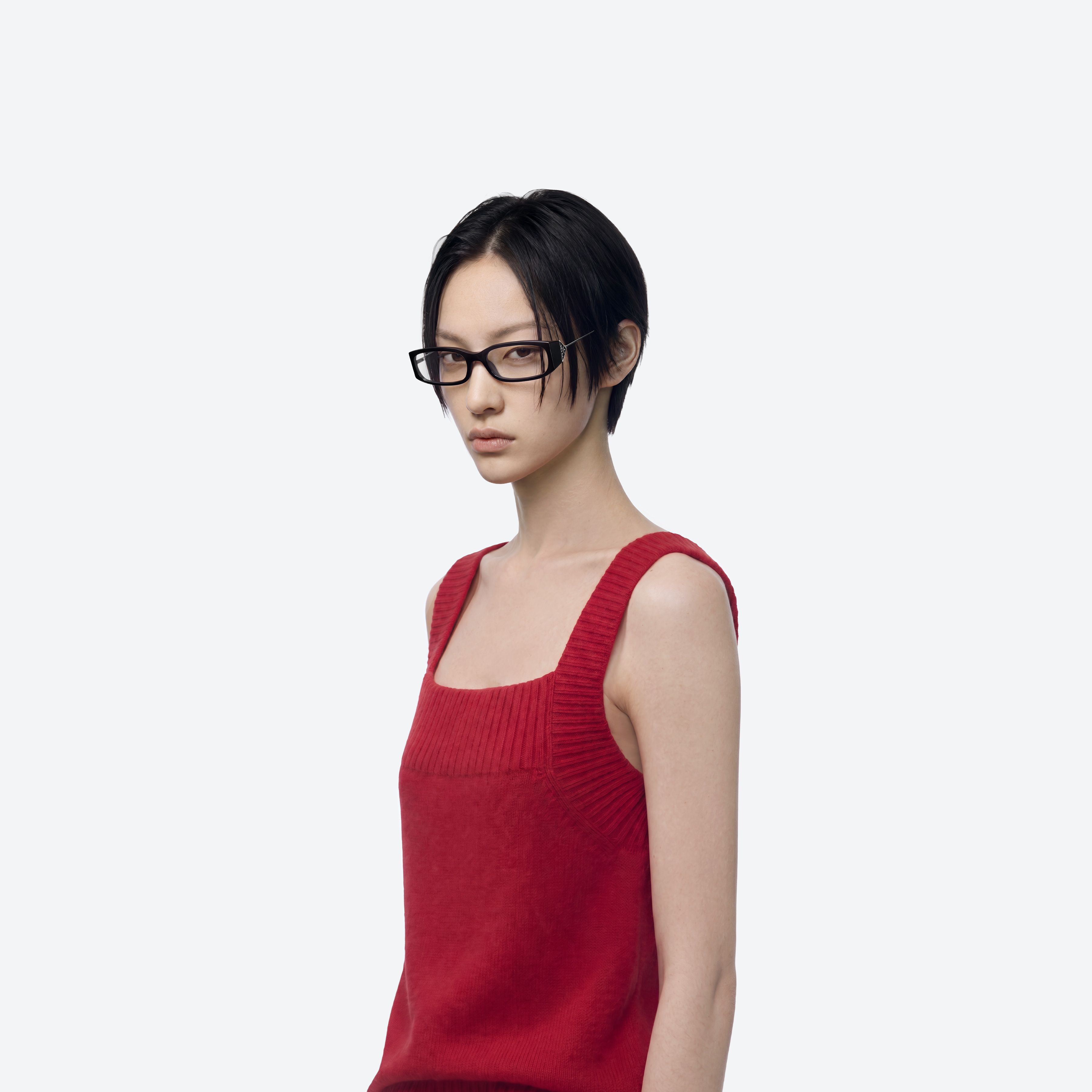 Model wearing the Prada Gentle Monster 1 01(c) Black Mixed framed Square glasses.