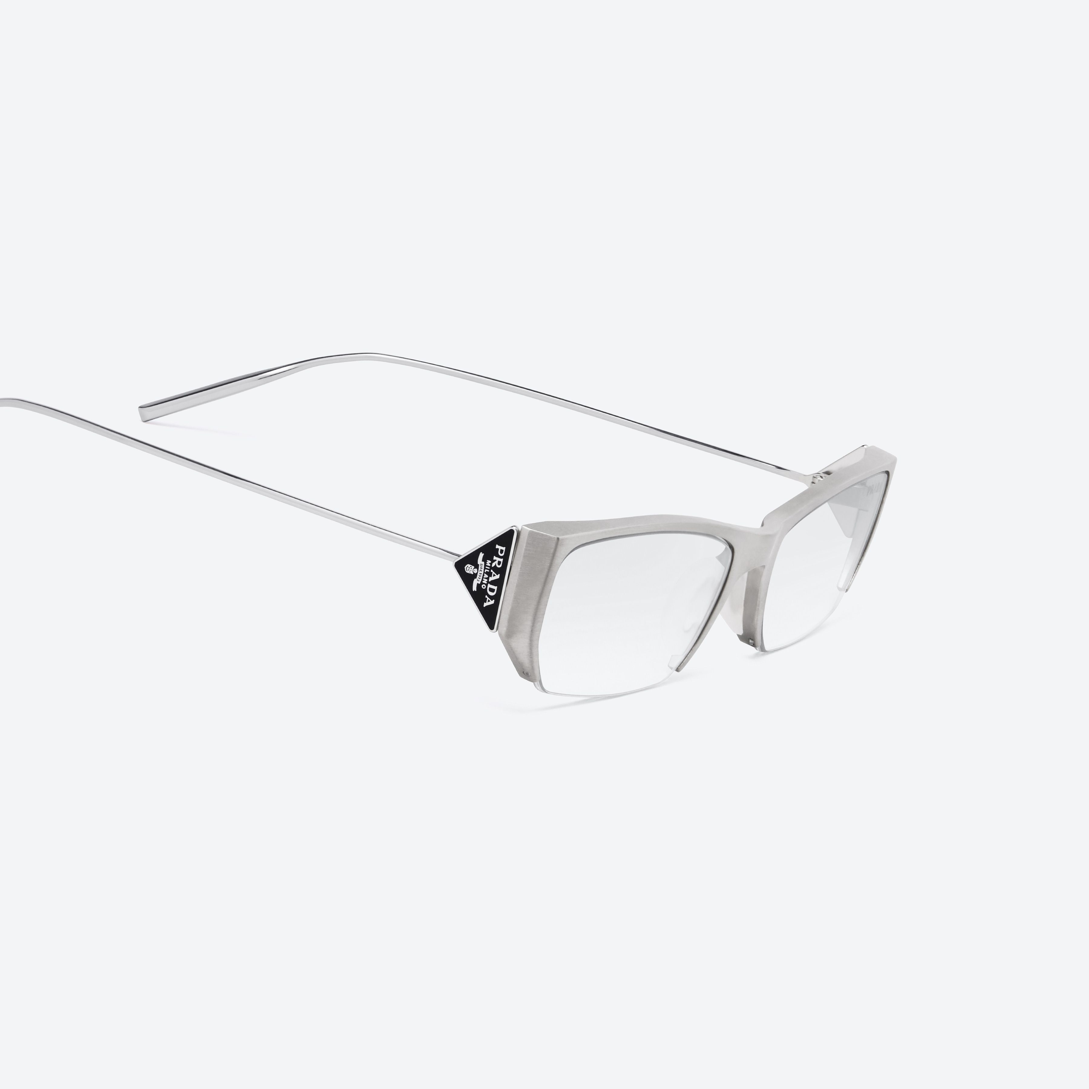 45-degree detailed view of Gentle Monster Prada Gentle Monster 2 A02 Silver Metal framed Square glasses.