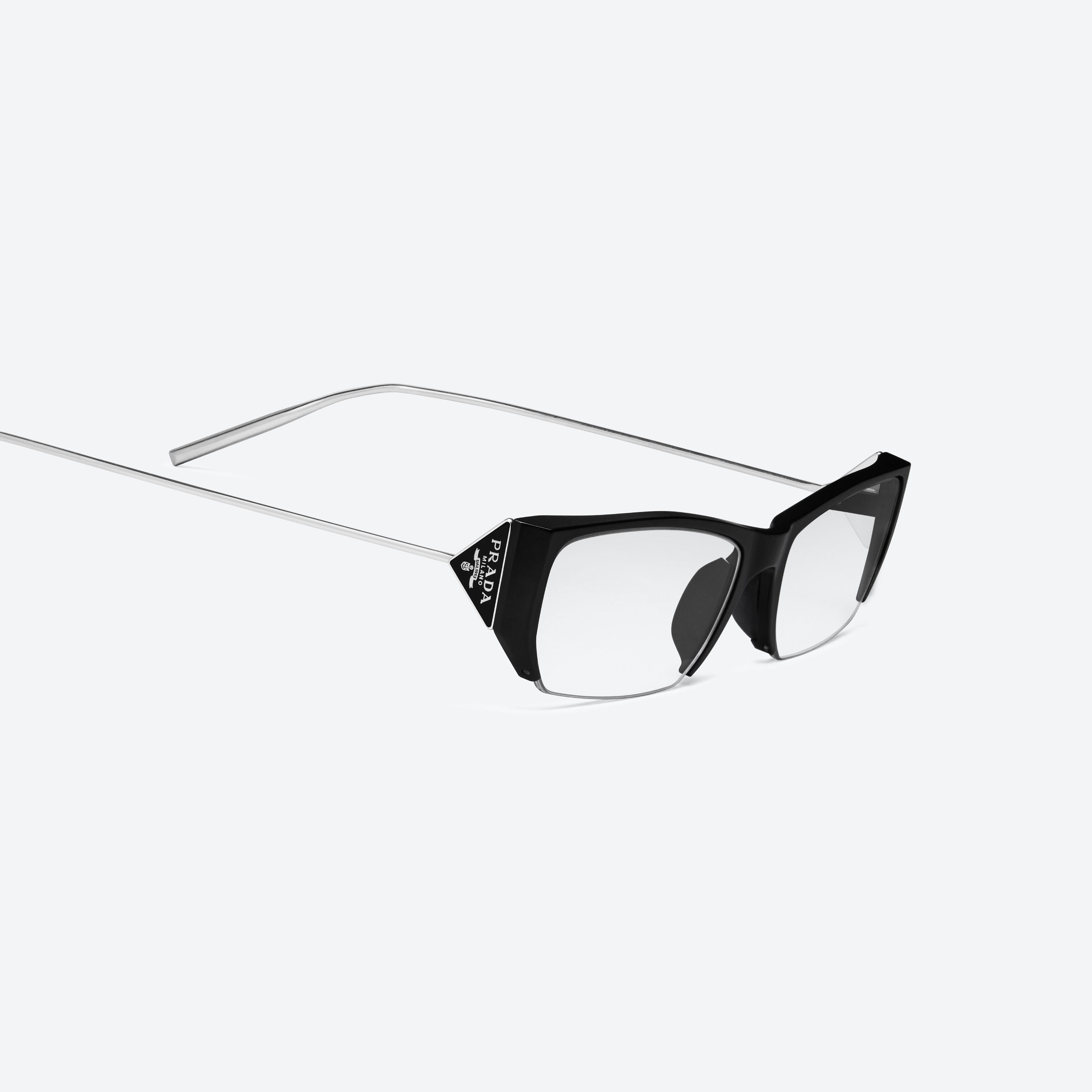 45-degree detailed view of Gentle Monster Prada Gentle Monster 2 M01 Black Metal framed Square glasses.