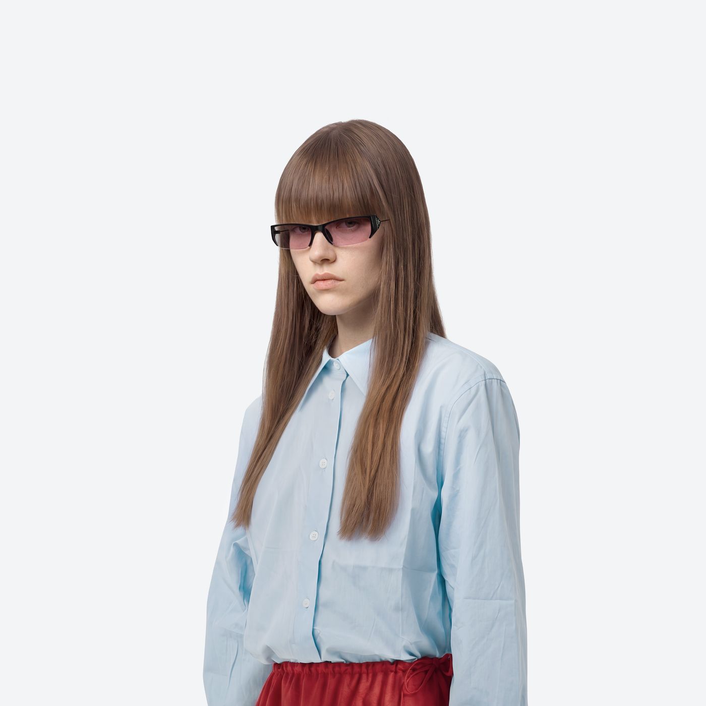 Model wearing the Prada Gentle Monster 2 M01(v) Black Metal framed Square sunglasses.