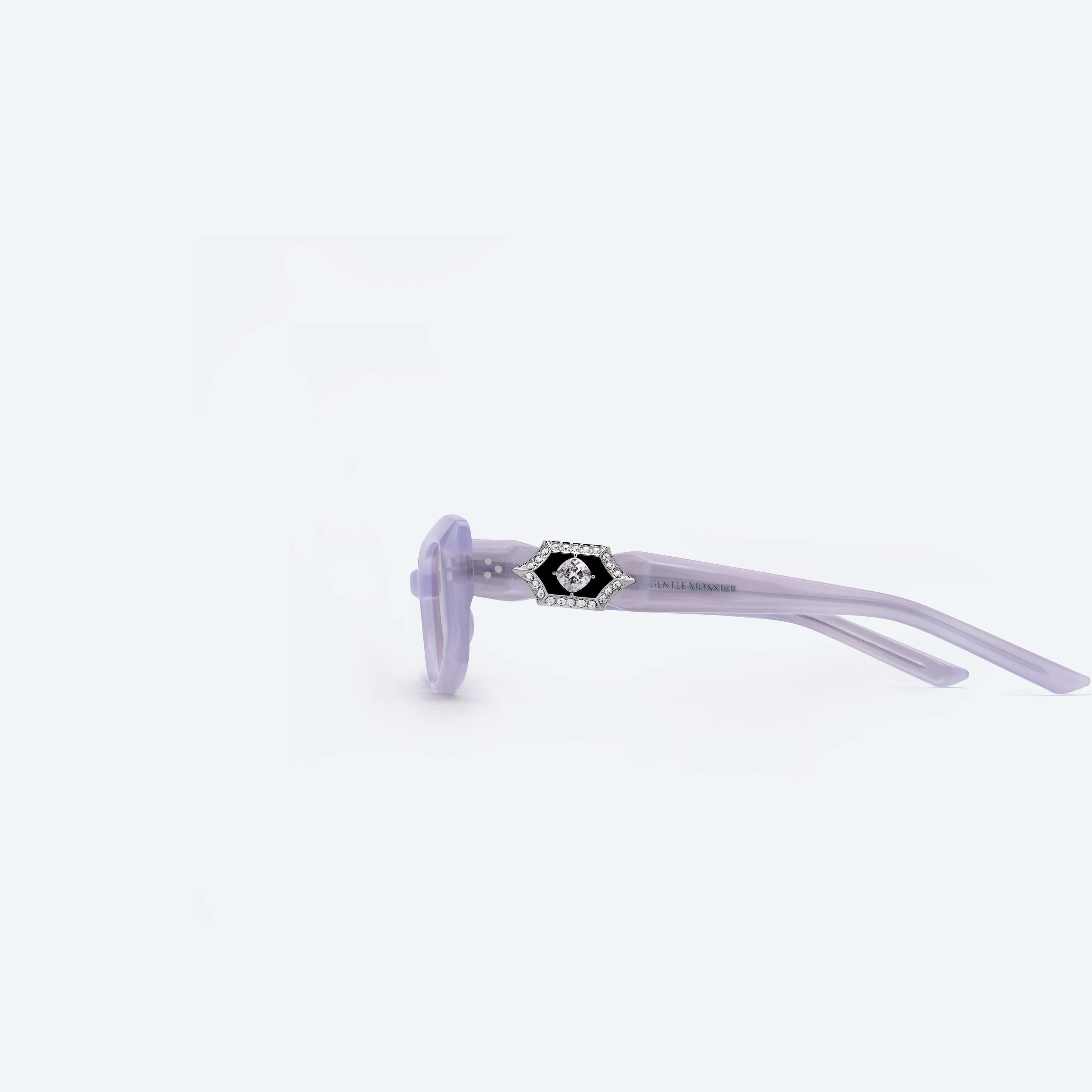 A detailed left view of Gentle Monster Demond VC7 Purple Acetate framed Square sunglasses.