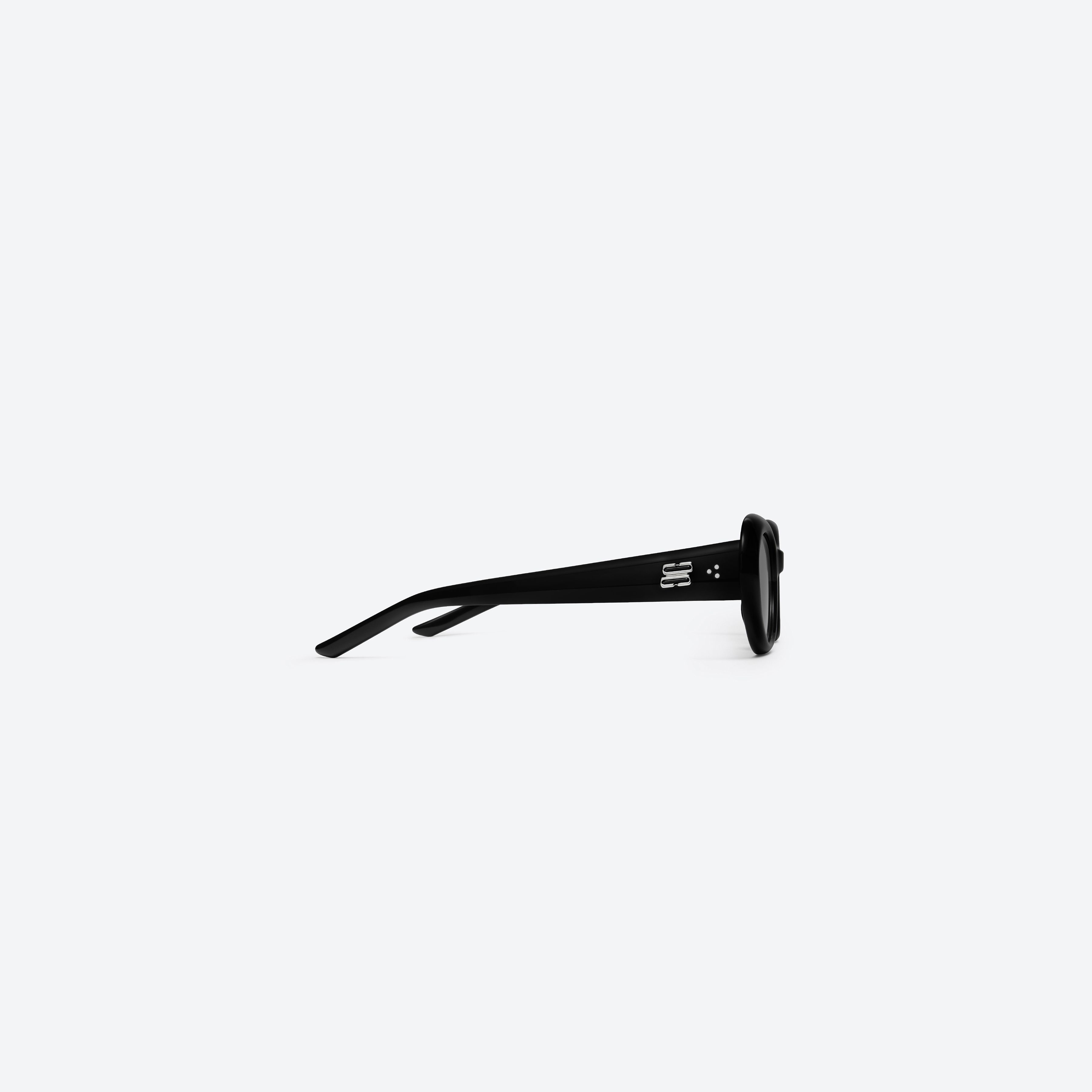 A detailed right view of Gentle Monster Avon 01 Black Acetate framed Oval sunglasses.
