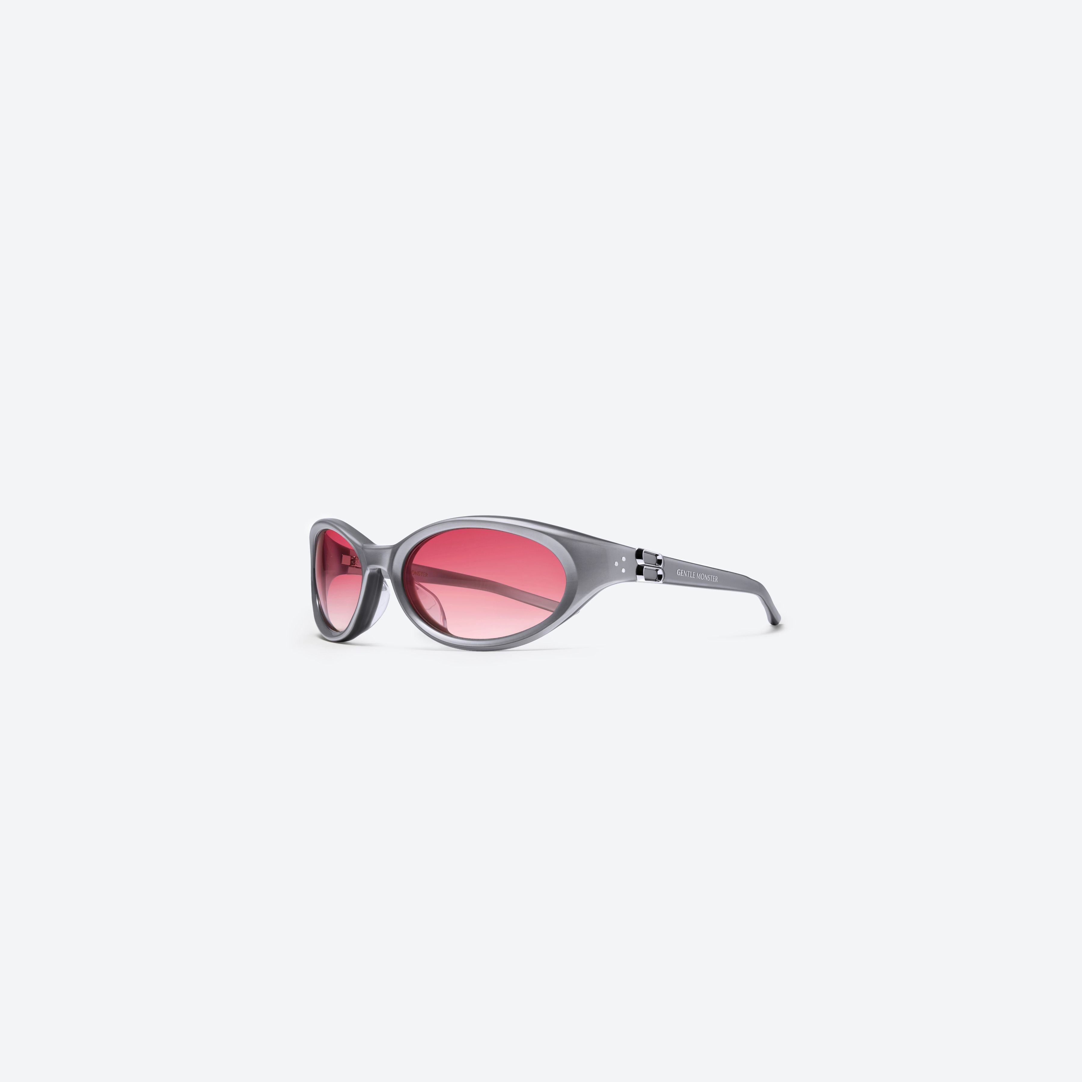 45-degree view of Gentle Monster Ion G13 Gray Acetate framed Wraparound sunglasses.