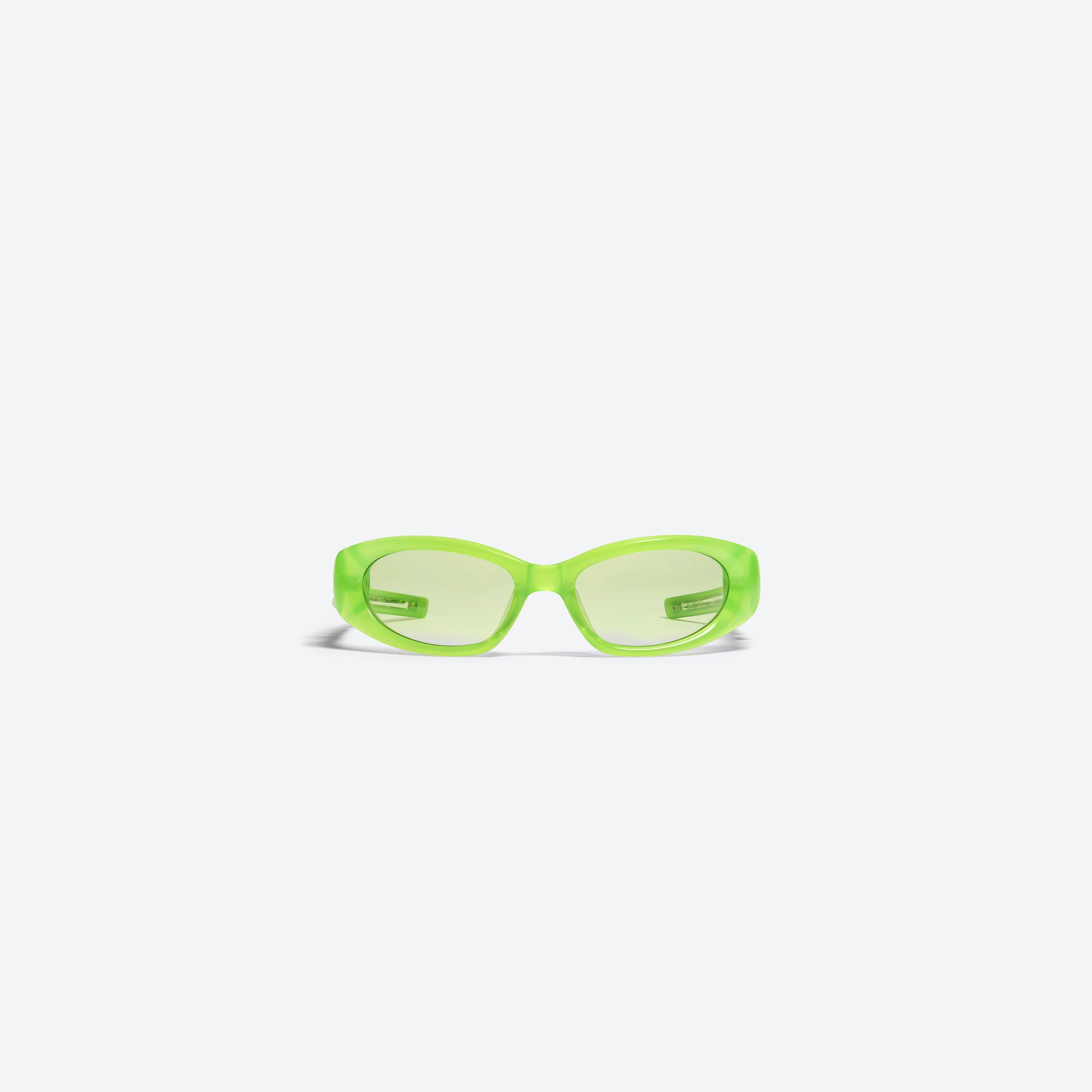 A front view of Gentle Monster Awave GRC3 Green Acetate framed Wraparound glasses.