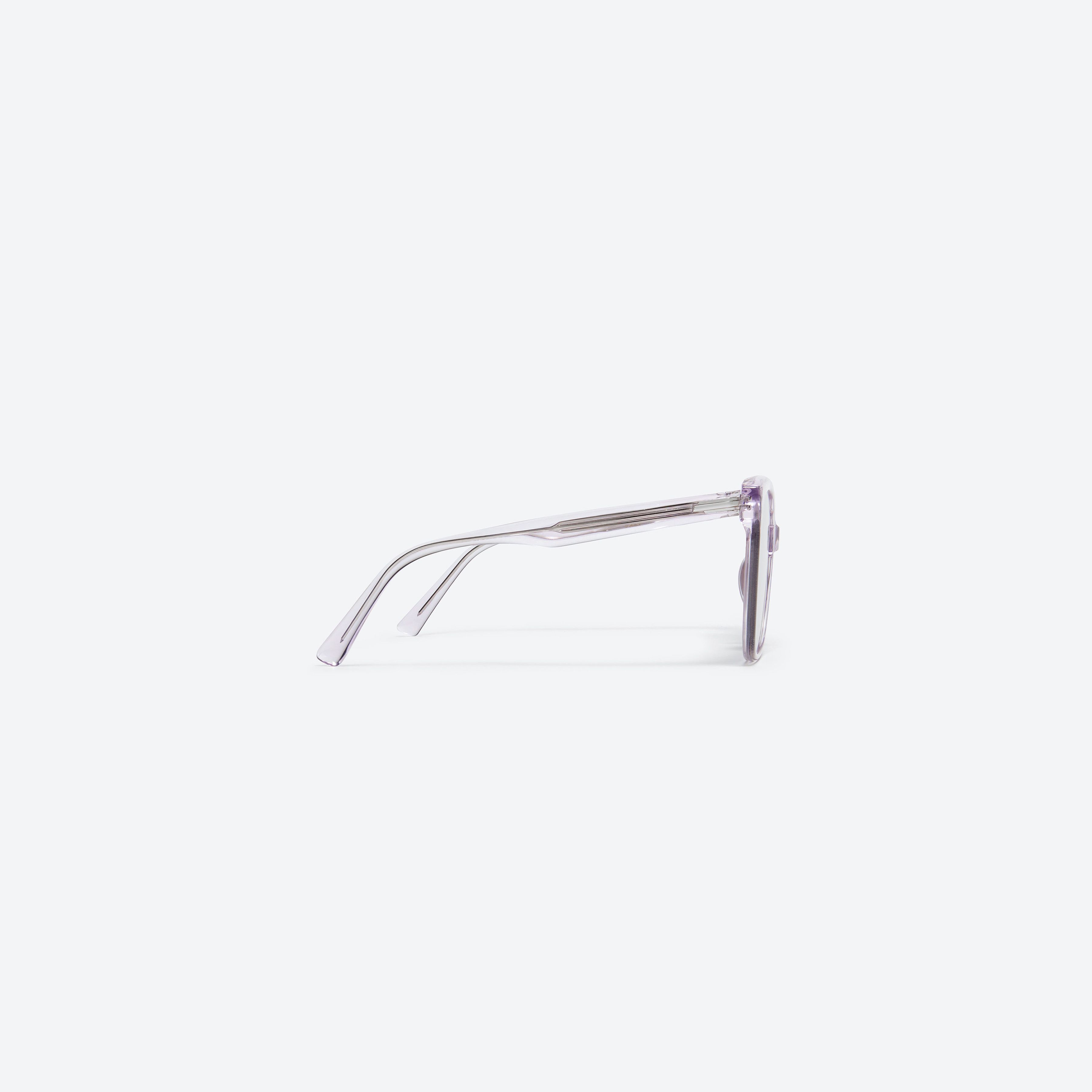 A detailed right view of Gentle Monster Larosa VC1 Purple Acetate framed Cat-eye sunglasses.
