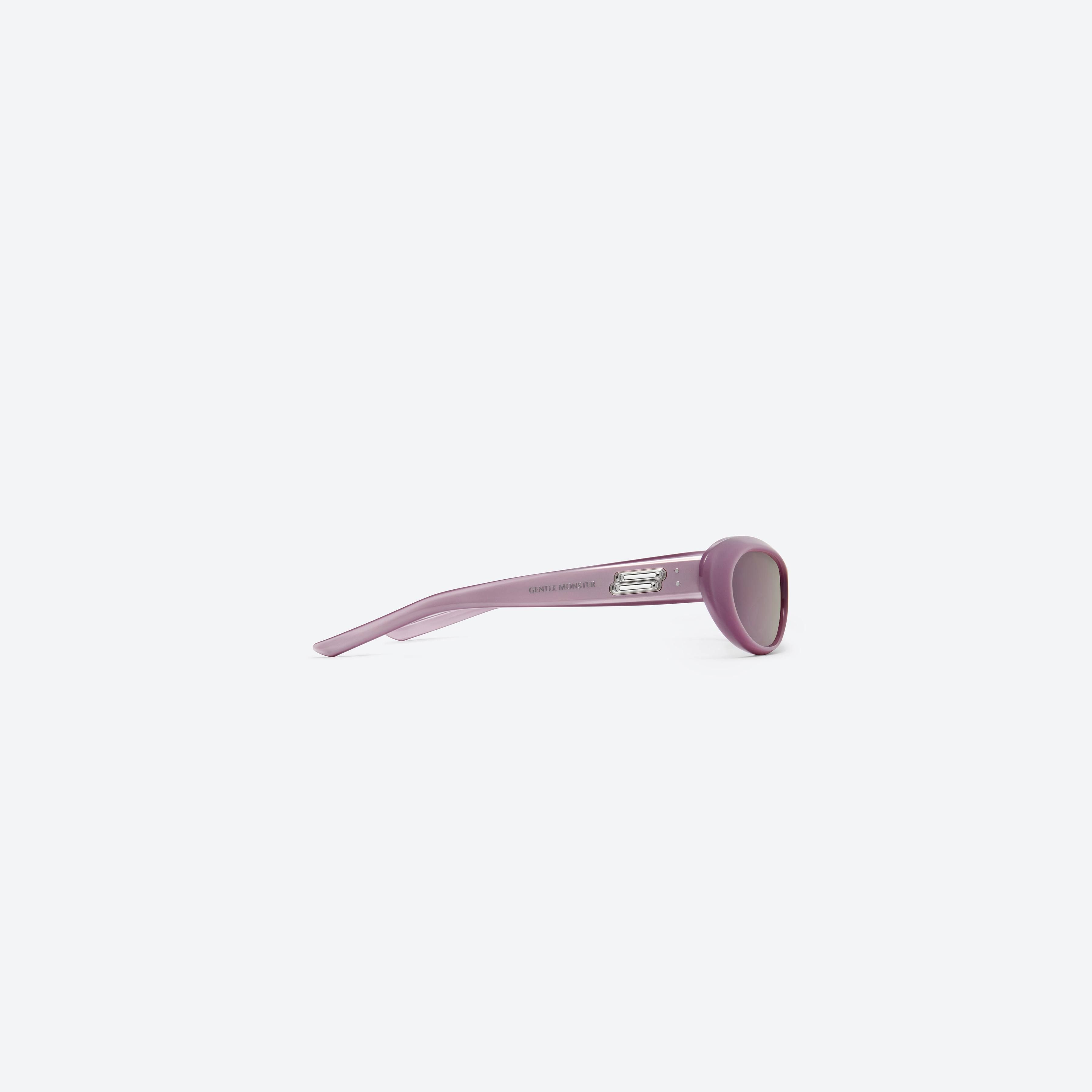 A detailed right view of Gentle Monster Nova PC5 Pink Acetate framed Wraparound sunglasses.
