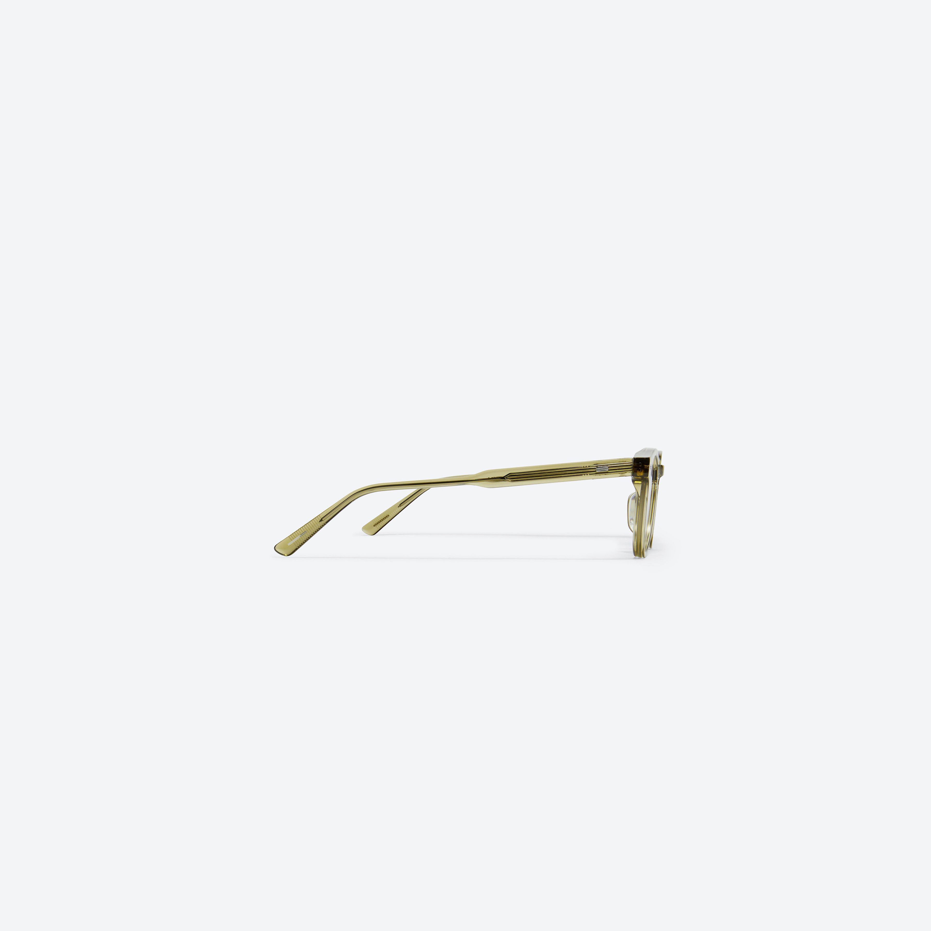 A detailed right view of Gentle Monster Milan A KC1 Green Acetate framed Round glasses.