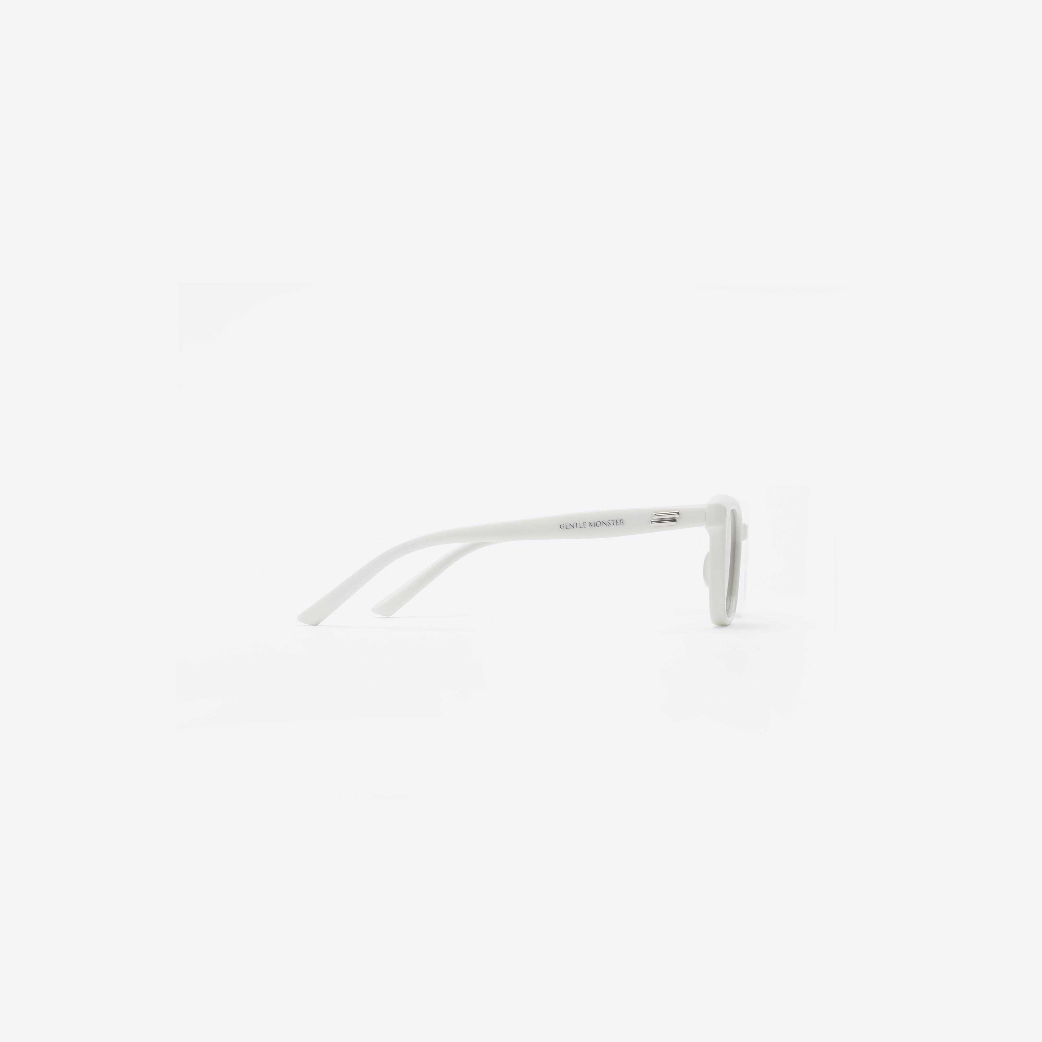 A detailed right view of Gentle Monster Breezebe W2 White Acetate framed Square sunglasses.