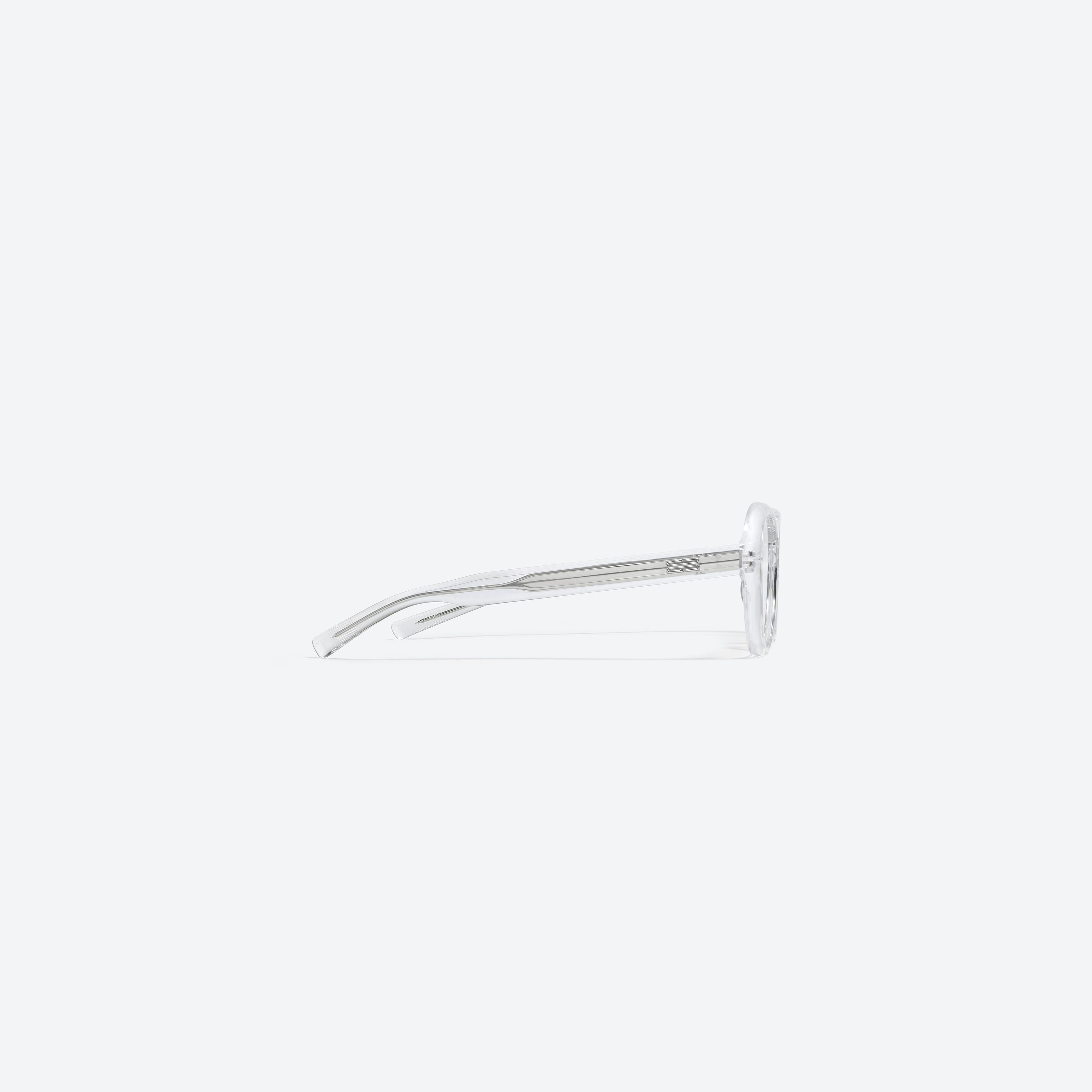 A detailed right view of Gentle Monster Oaa C1 Clear Acetate framed Aviator glasses.