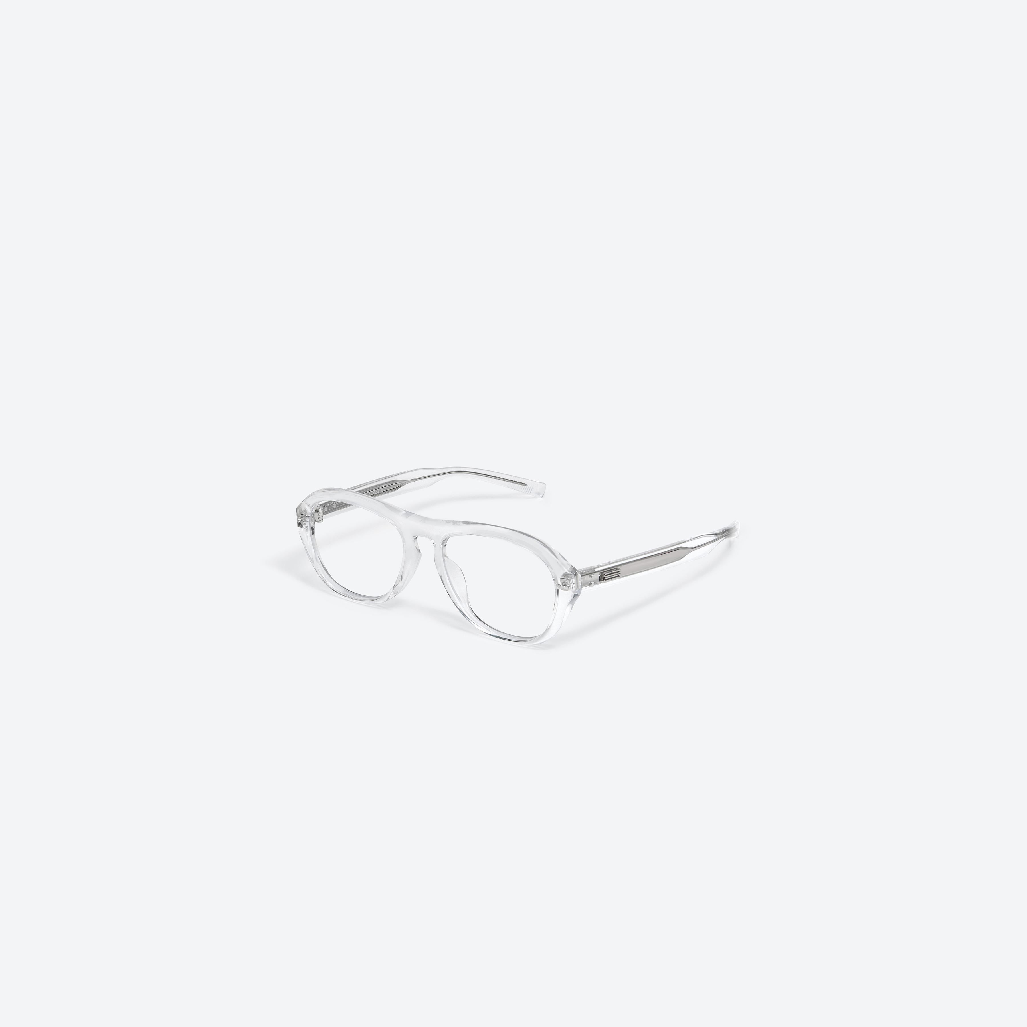 45-degree view of Gentle Monster Oaa C1 Clear Acetate framed Aviator glasses.