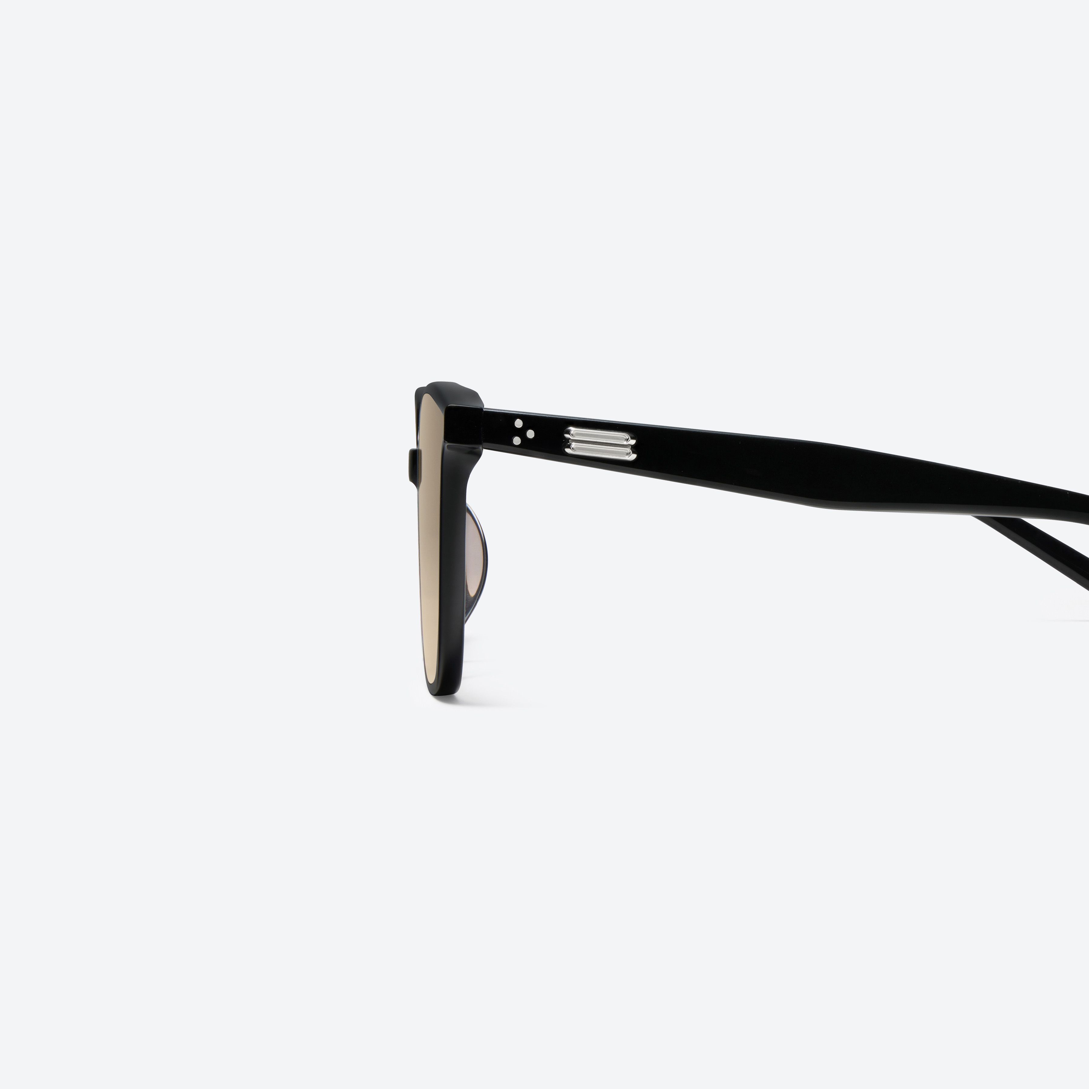 A detailed left view of Gentle Monster Alma 01(BR) Black Acetate framed Square sunglasses.
