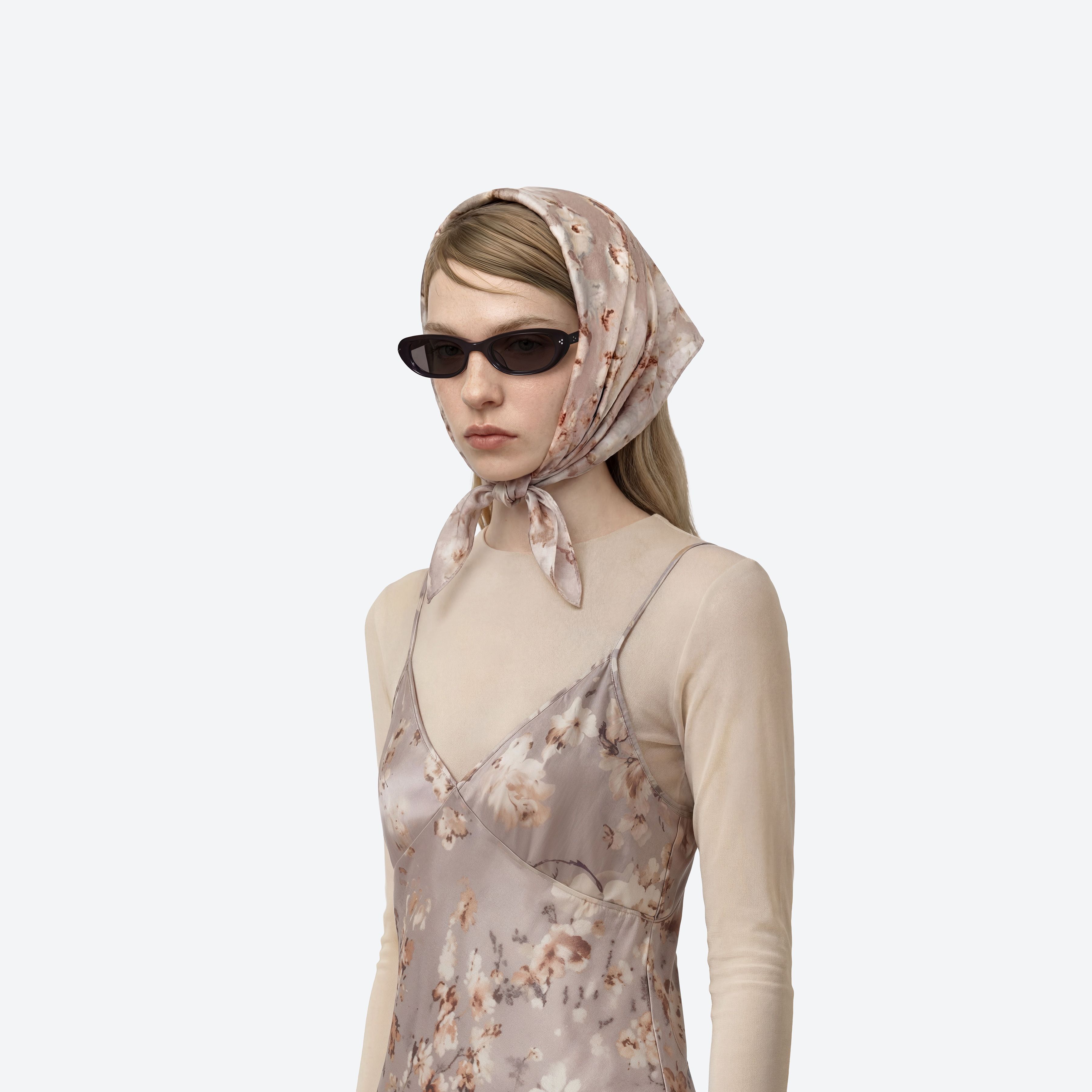 Model wearing the Madlenne BR2 Brown Acetate framed Cat-eye sunglasses.