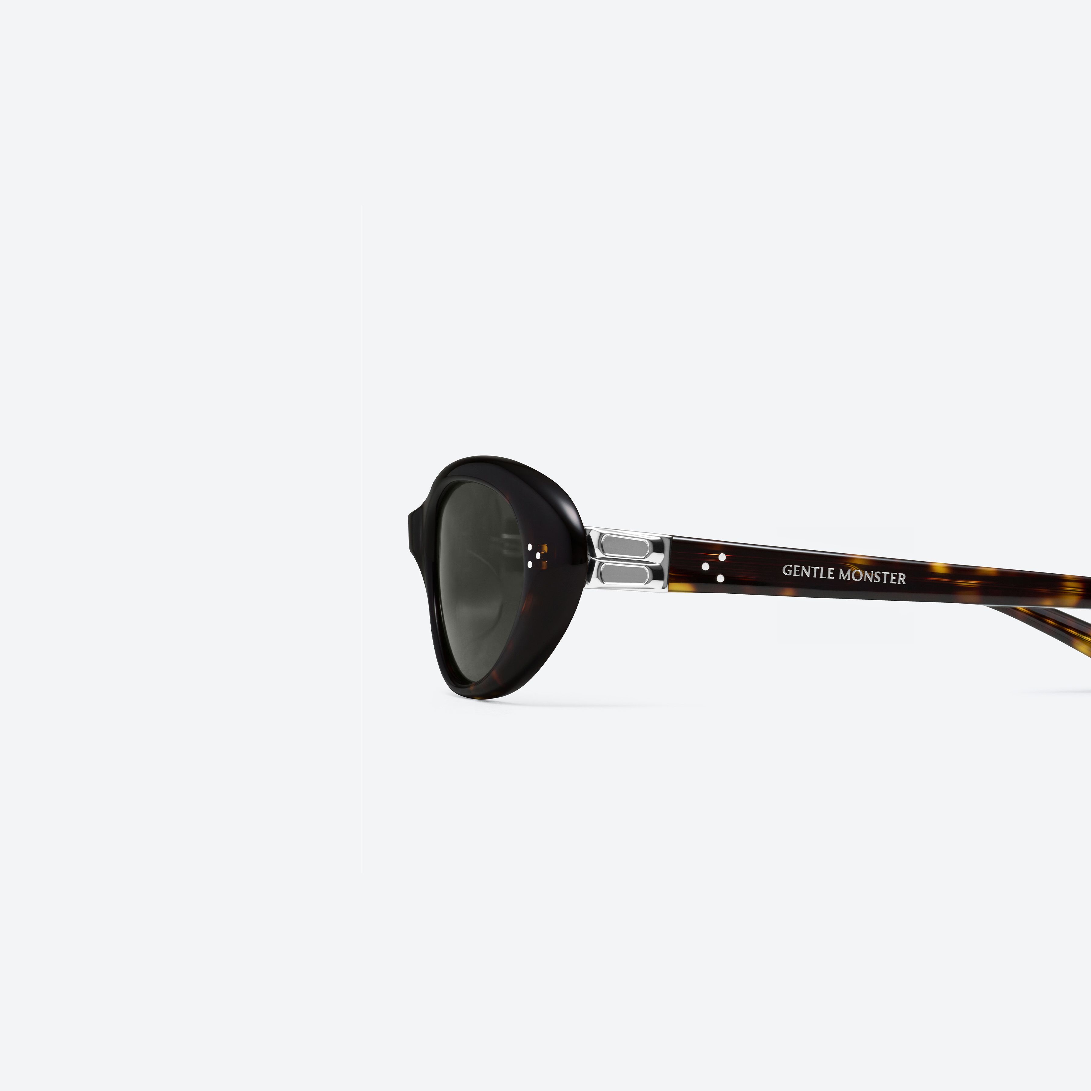 A detailed left view of Gentle Monster Cinnamon T9 Tortoise Acetate framed Oval sunglasses.