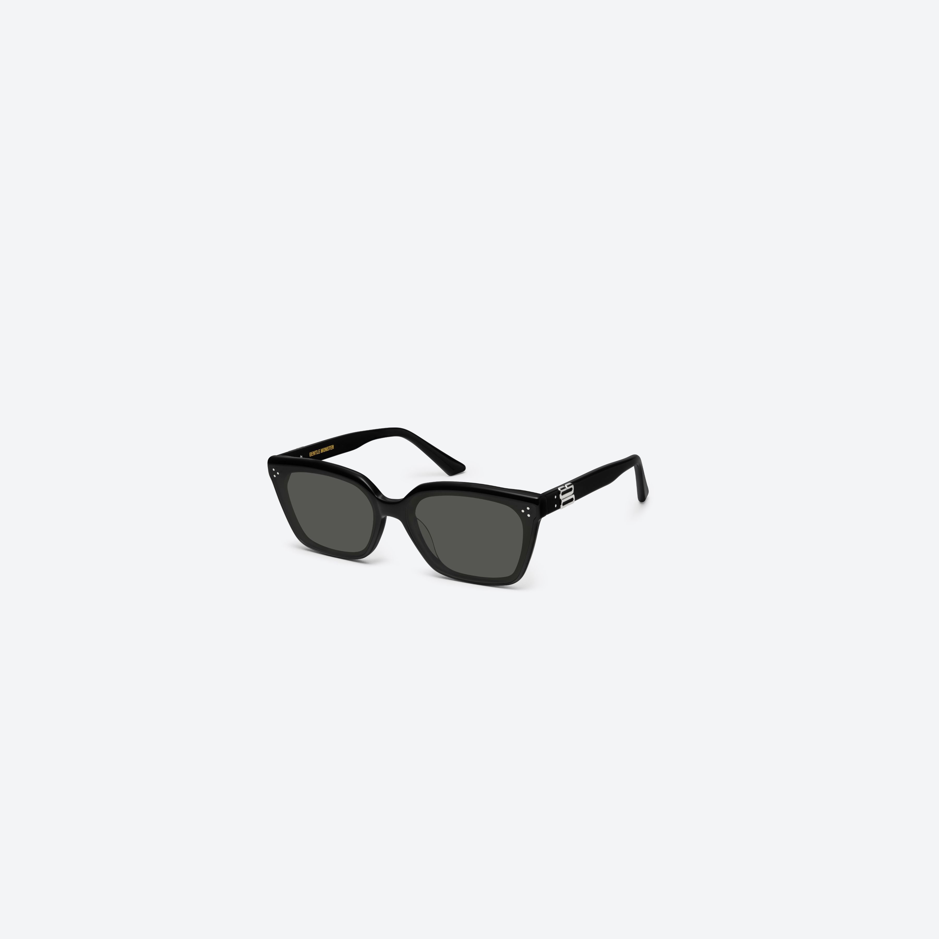 45-degree view of Gentle Monster Oslo 01 Black Acetate framed Square sunglasses.
