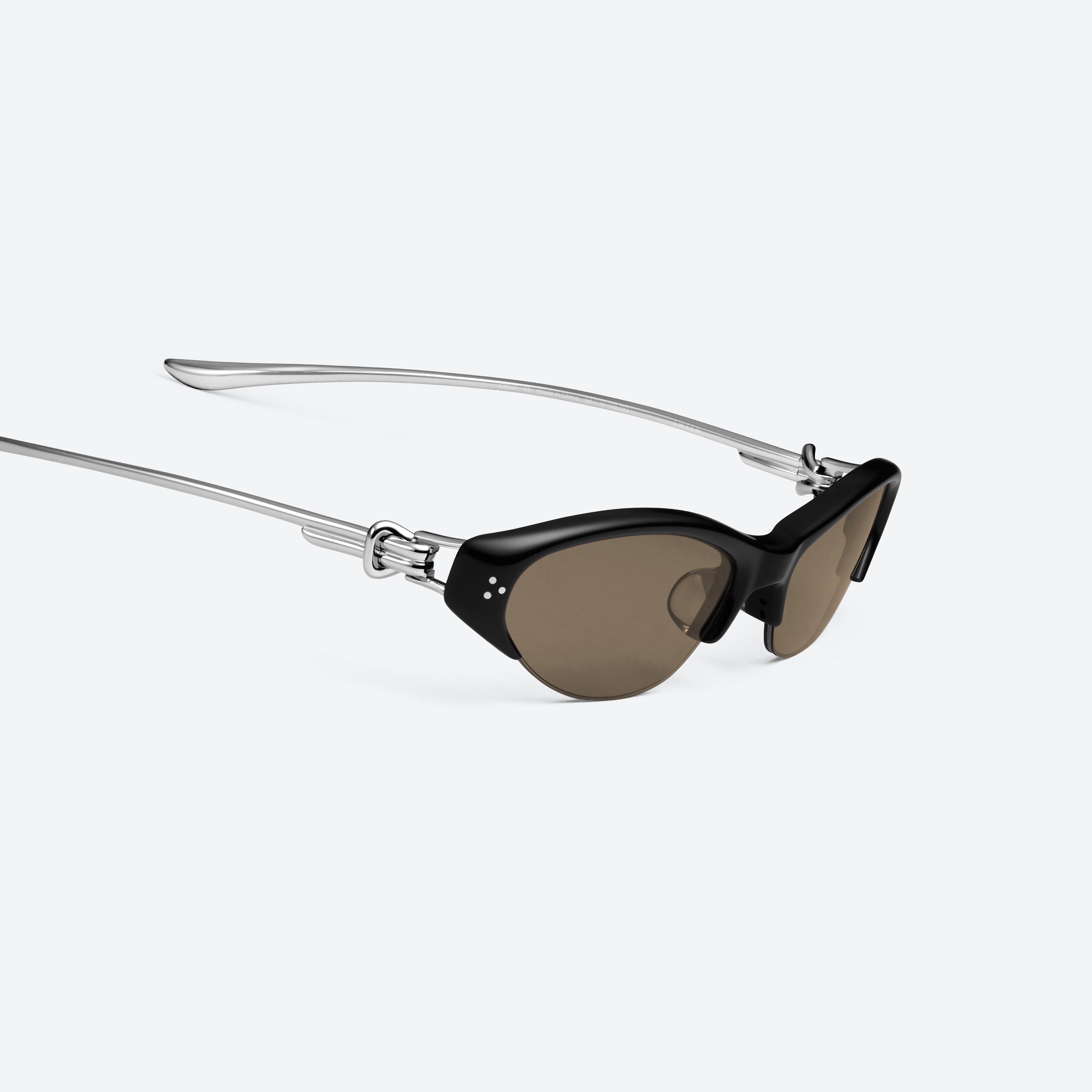 45-degree detailed view of Gentle Monster Tweed 01 Black Mixed framed Cat-eye sunglasses.