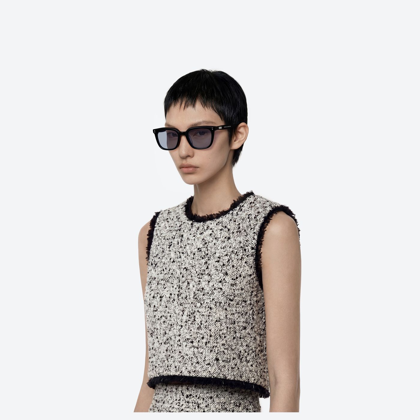 Model wearing the Daze 01(BL) Black Acetate framed Square sunglasses.