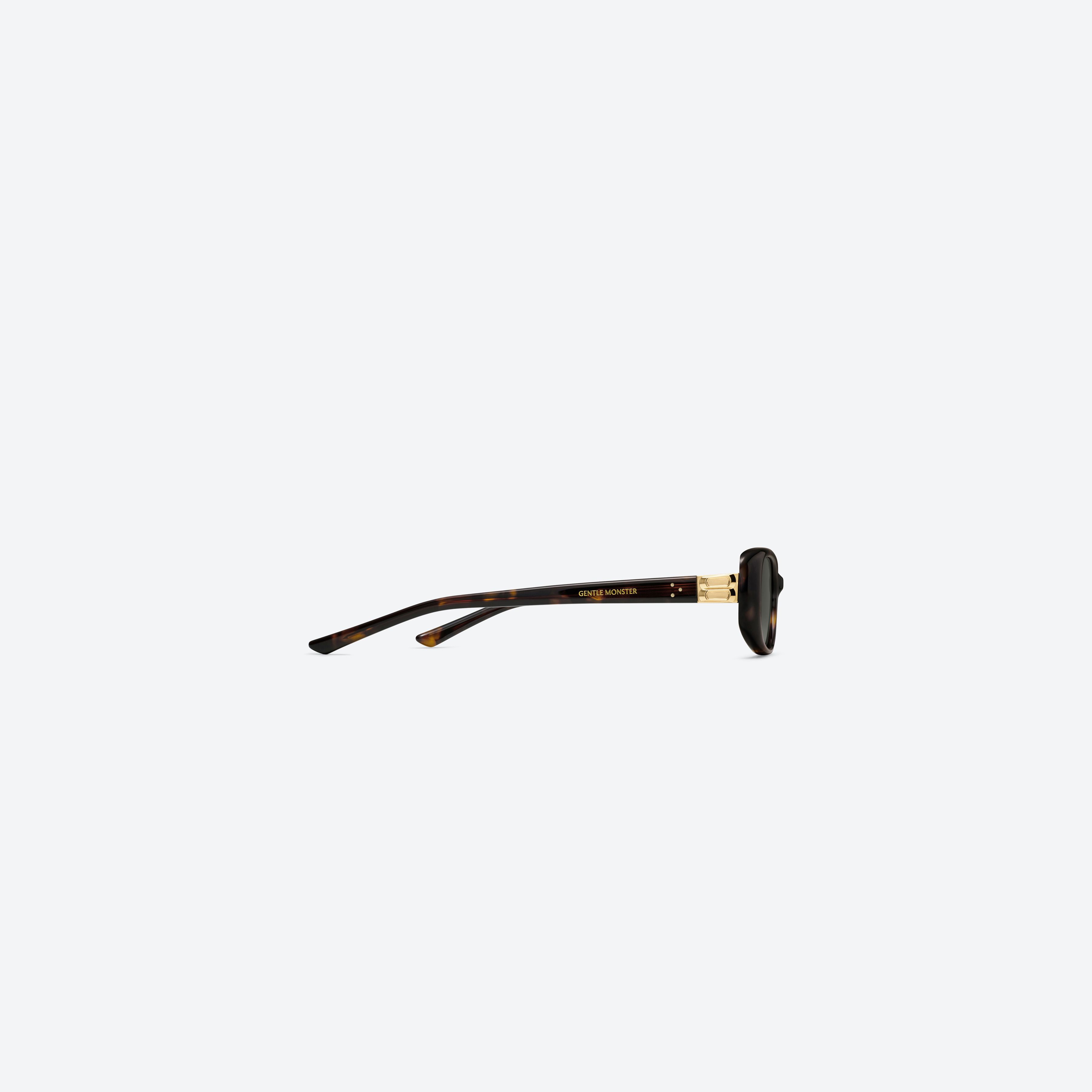 A detailed right view of Gentle Monster Dust Musk T1 Tortoise Acetate framed Square sunglasses.