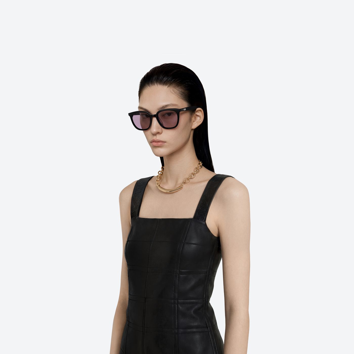 Model wearing the Alma 01(V) Black Acetate framed Square sunglasses.