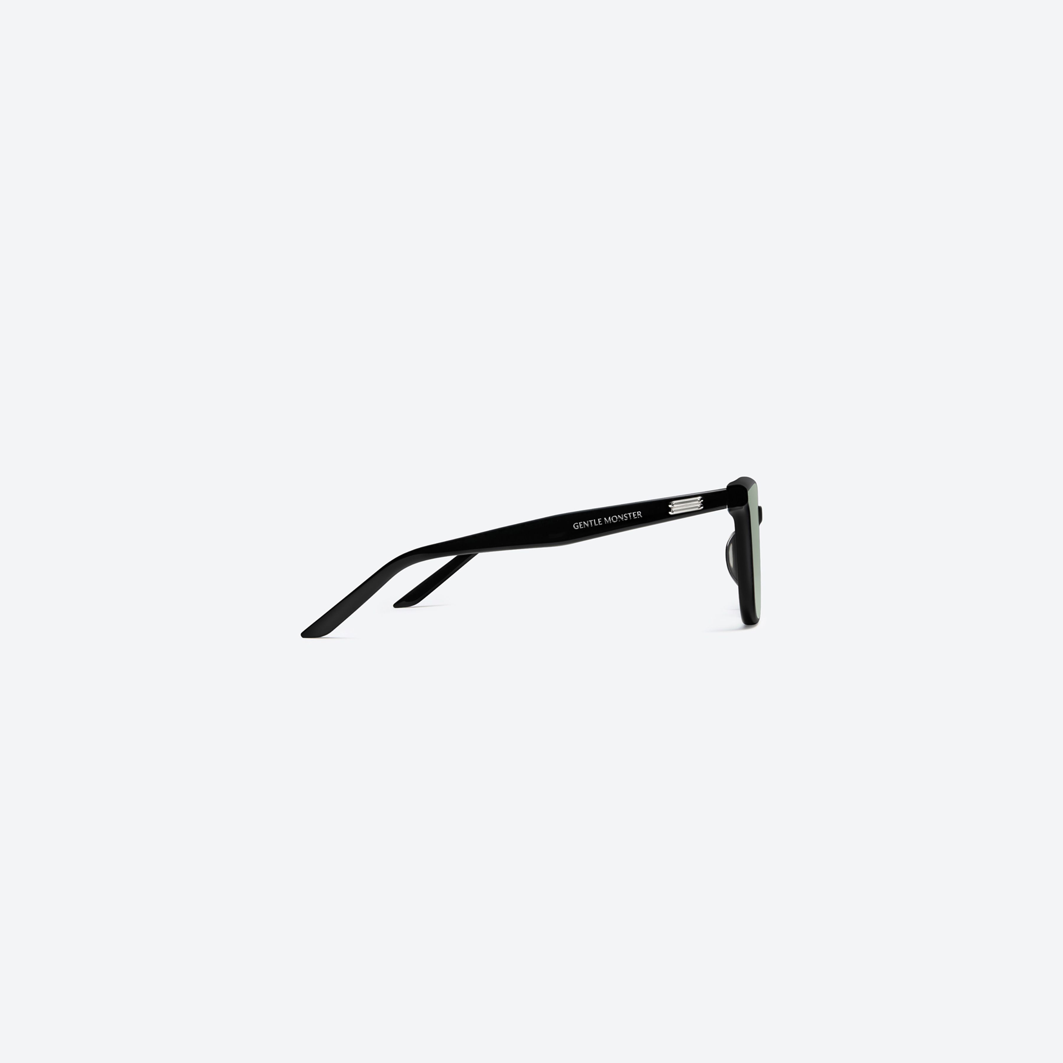 A detailed right view of Gentle Monster Lo Lou 01(GR) Black Acetate framed Square sunglasses.