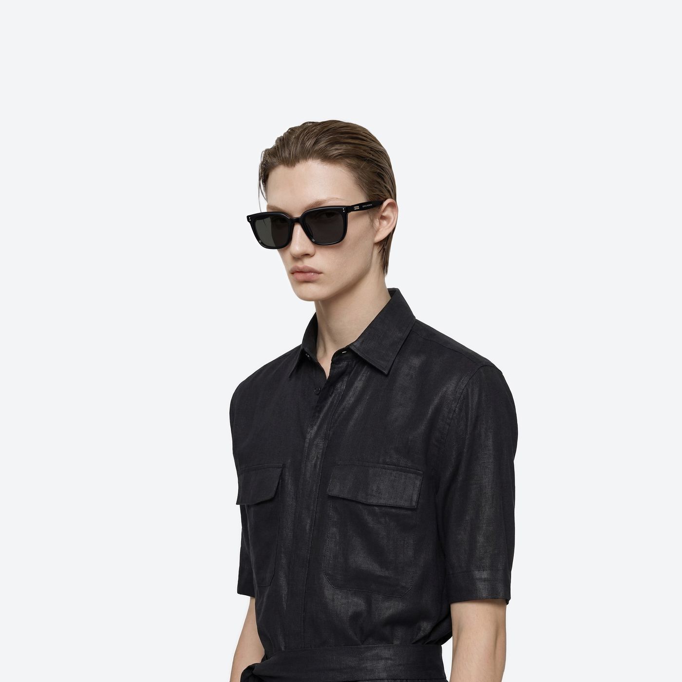 Model wearing the Daze 01 Black Acetate framed Square sunglasses.